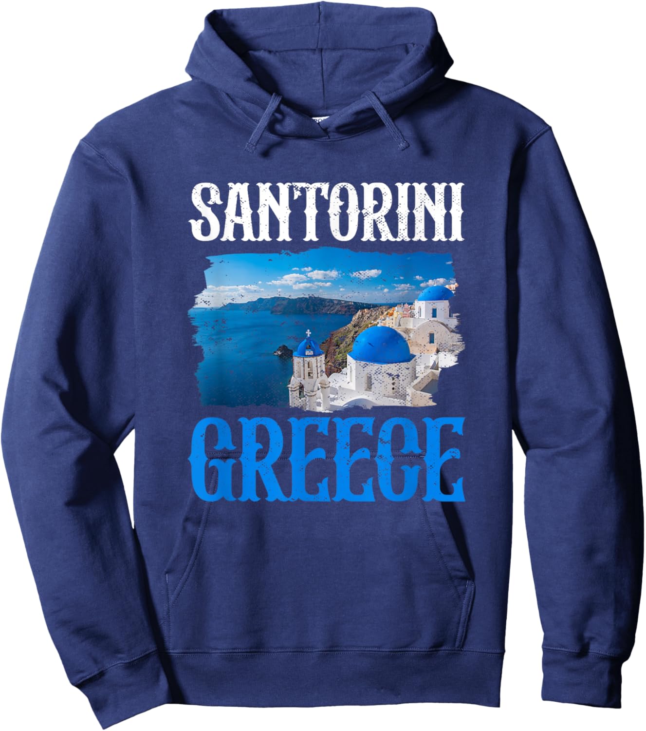 Santorini Greece Painting Souvenir Greek Island Aesthetic Hoodie - Hoodie | Navy