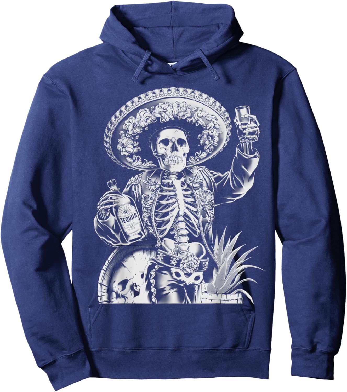 Mexico Vintage Skeleton Tequila Dia De Los Muertos Mexican Hoodie - Hoodie | Navy