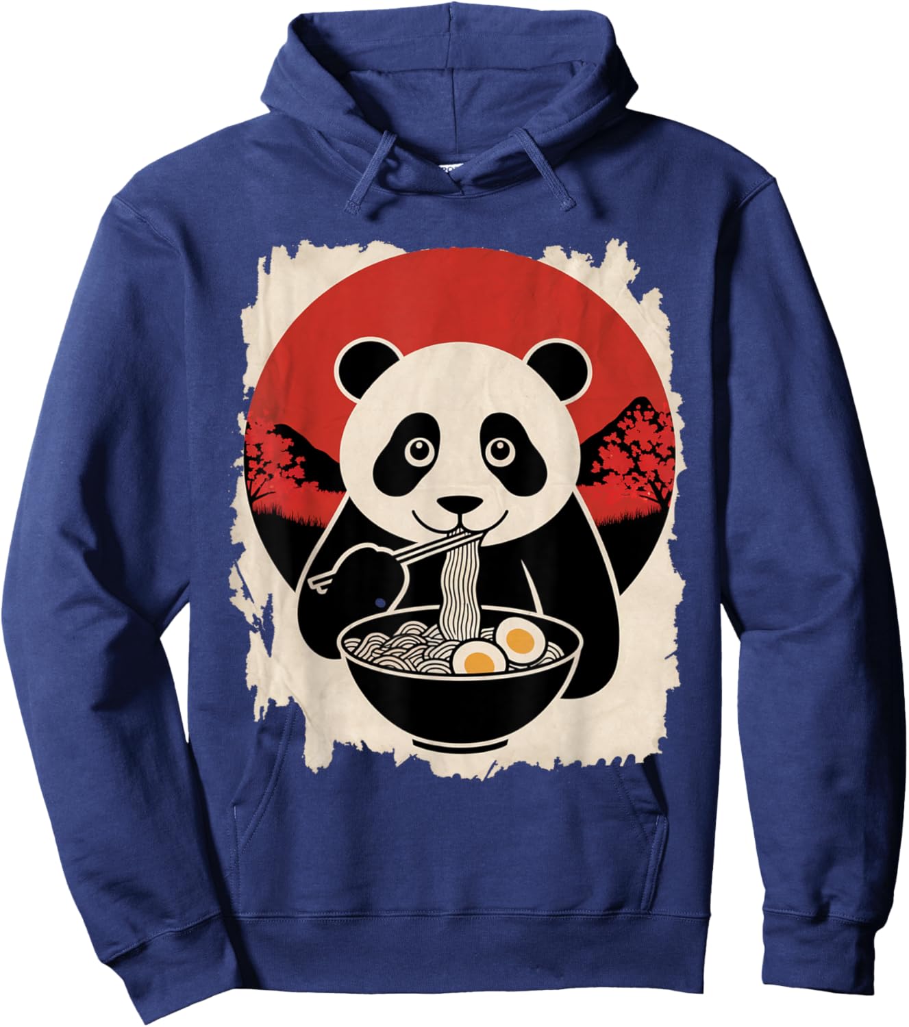 Panda Eating Noodles Art in Vintage Japanese Poster Hoodie - Hoodie | Navy