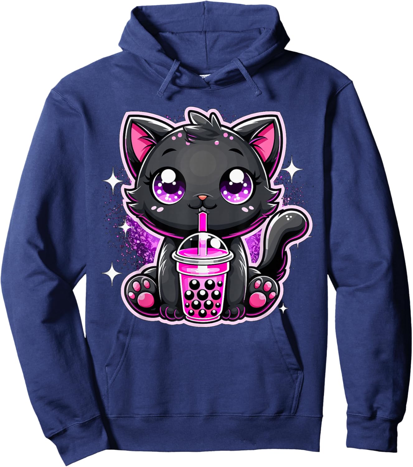 Black Cat Bubble Tea Boba Tea Hoodie - Hoodie | Navy