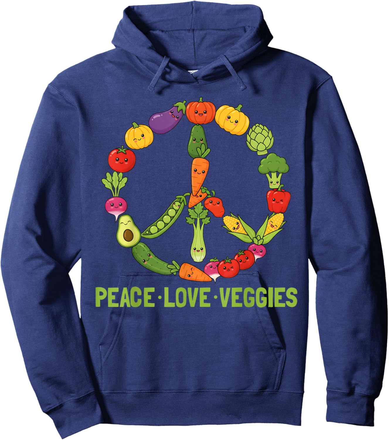 Cute Vegetable Peace Sign Men Women Fruit Veggie Vegan Hoodie - Hoodie | Navy