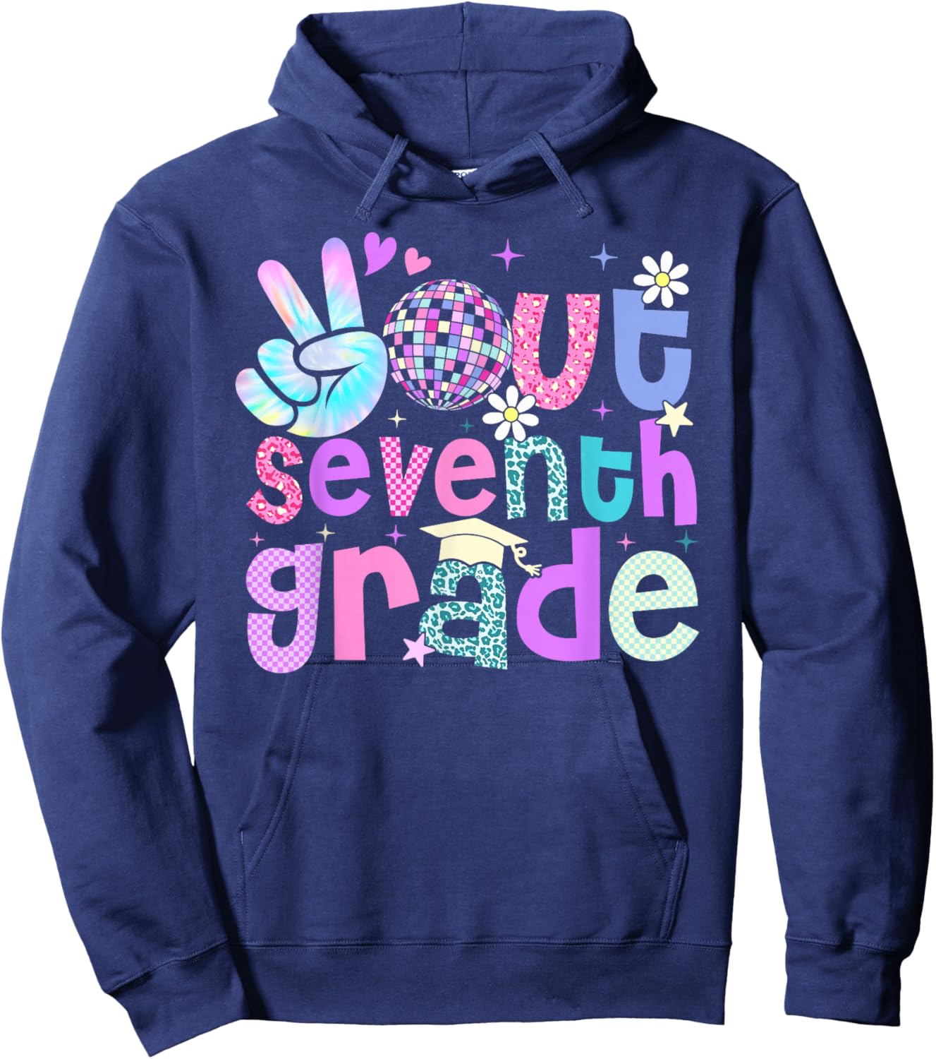 Peace Out Seventh Grade Last Day Of 7th Grade Leopard Hoodie - Hoodie | Navy