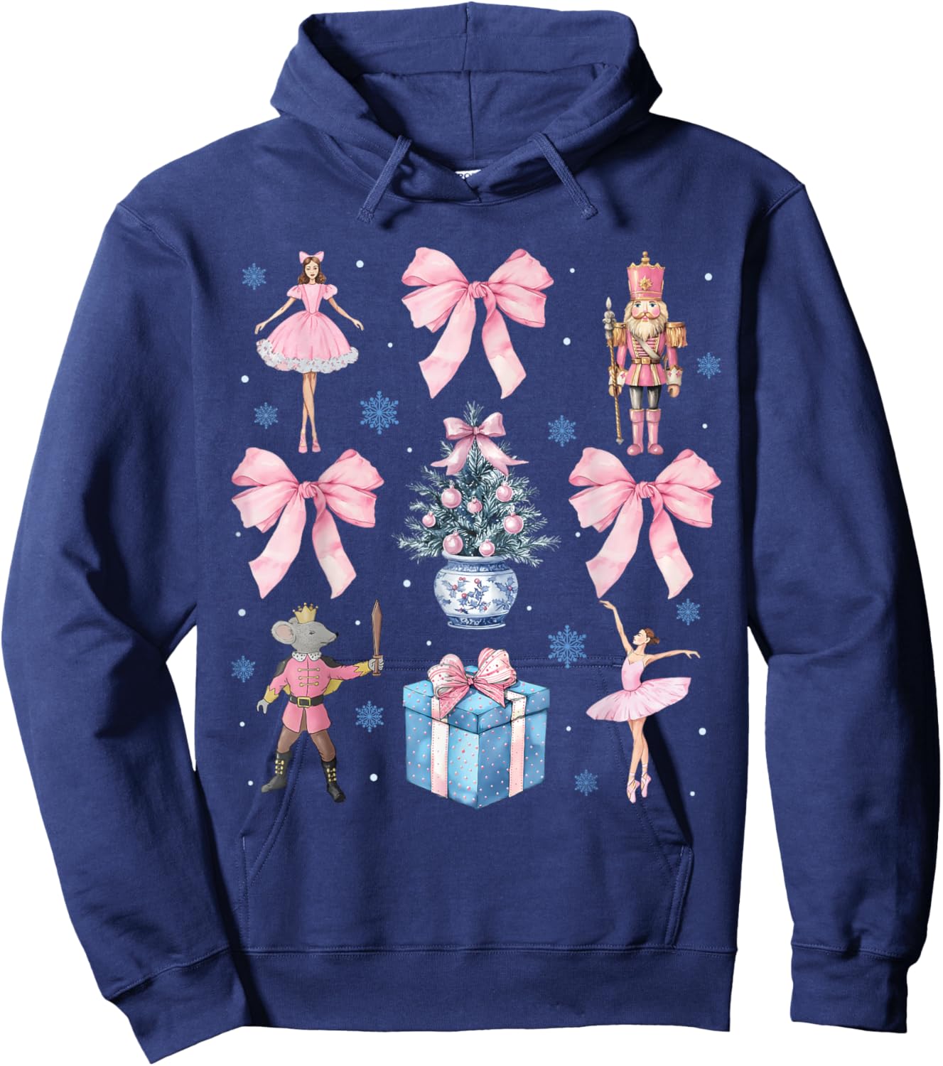 Pink Coquette Bow Christmas Nutcracker Ballet Xmas Holiday Hoodie - Hoodie | Navy