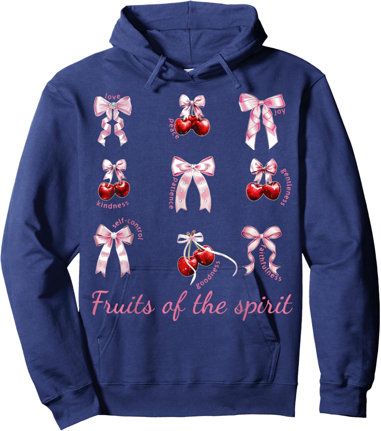Fruit Of The Spirit Bow Coquette Cherry Christian Bible Hoodie - Hoodie | Navy
