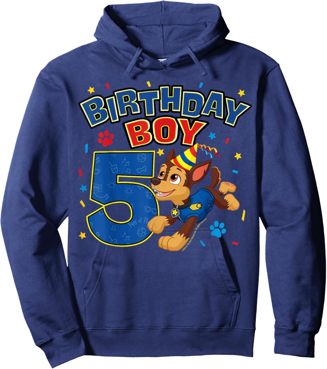 Official Paw Patrol Birthday Boy Chase Football Age 5 Hoodie - Hoodie | Navy
