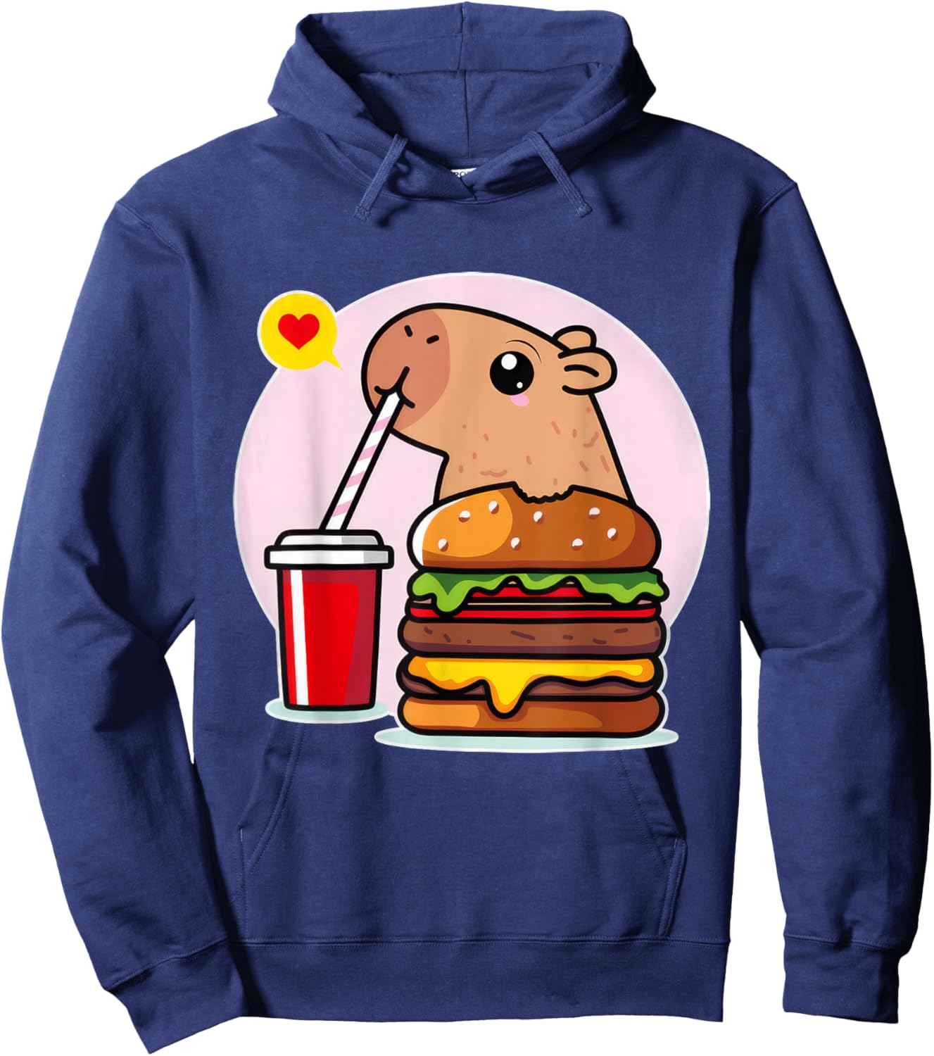 Cute Capybara And Hamburger Capybara Lover Kawaii Amine Kids Hoodie - Hoodie | Navy