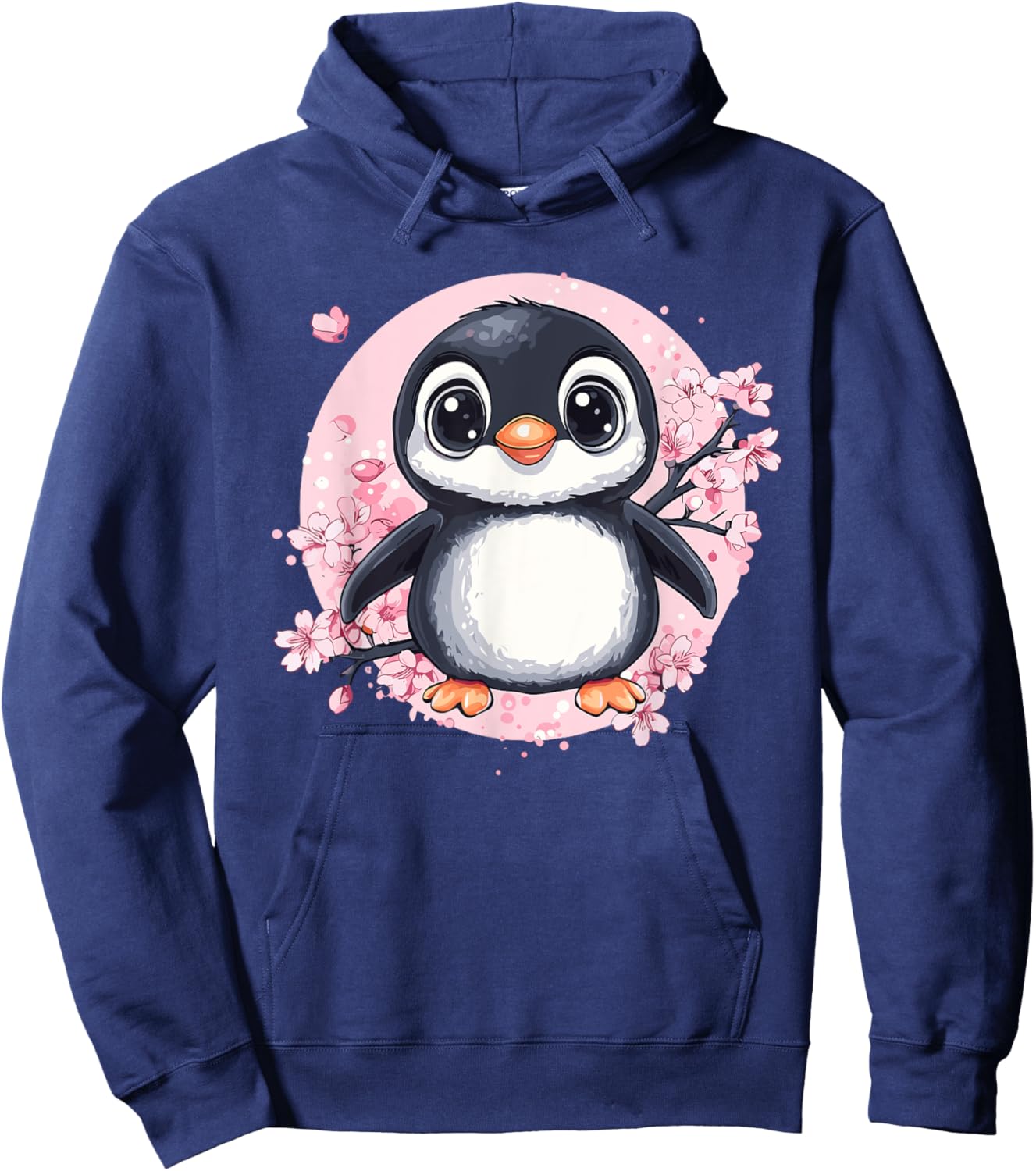 Cute Penguin Sakura Blossom Delight Hoodie - Hoodie | Navy
