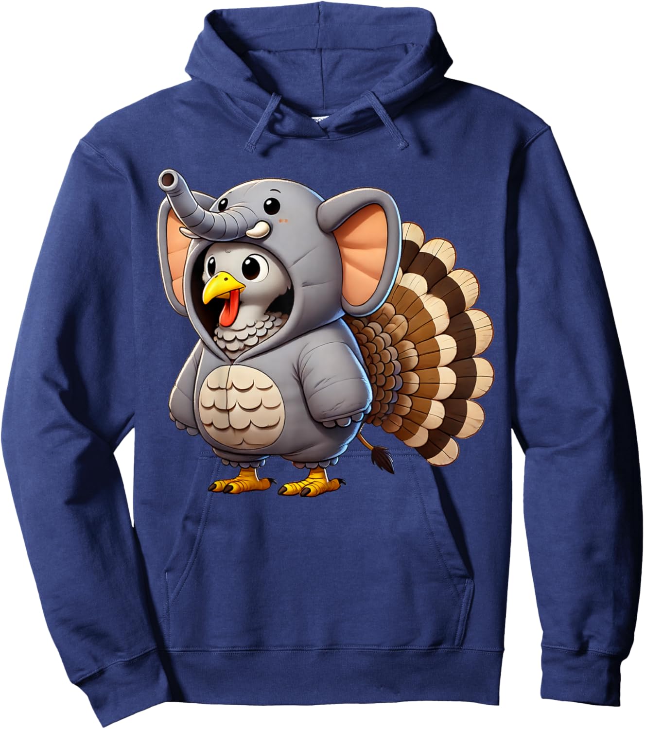 Turkey Elephant Costumed Turkey Day Funny Thanksgiving 2025 Hoodie - Hoodie | Navy