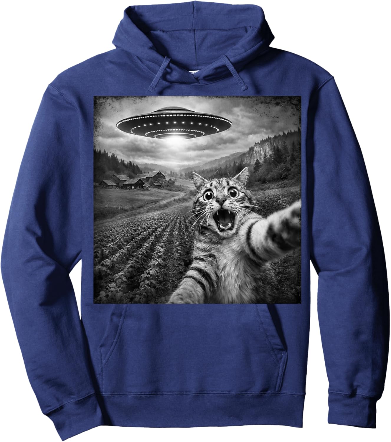 UFO Shirt Men Women Funny Cat Alien UFO Hoodie - Hoodie | Navy