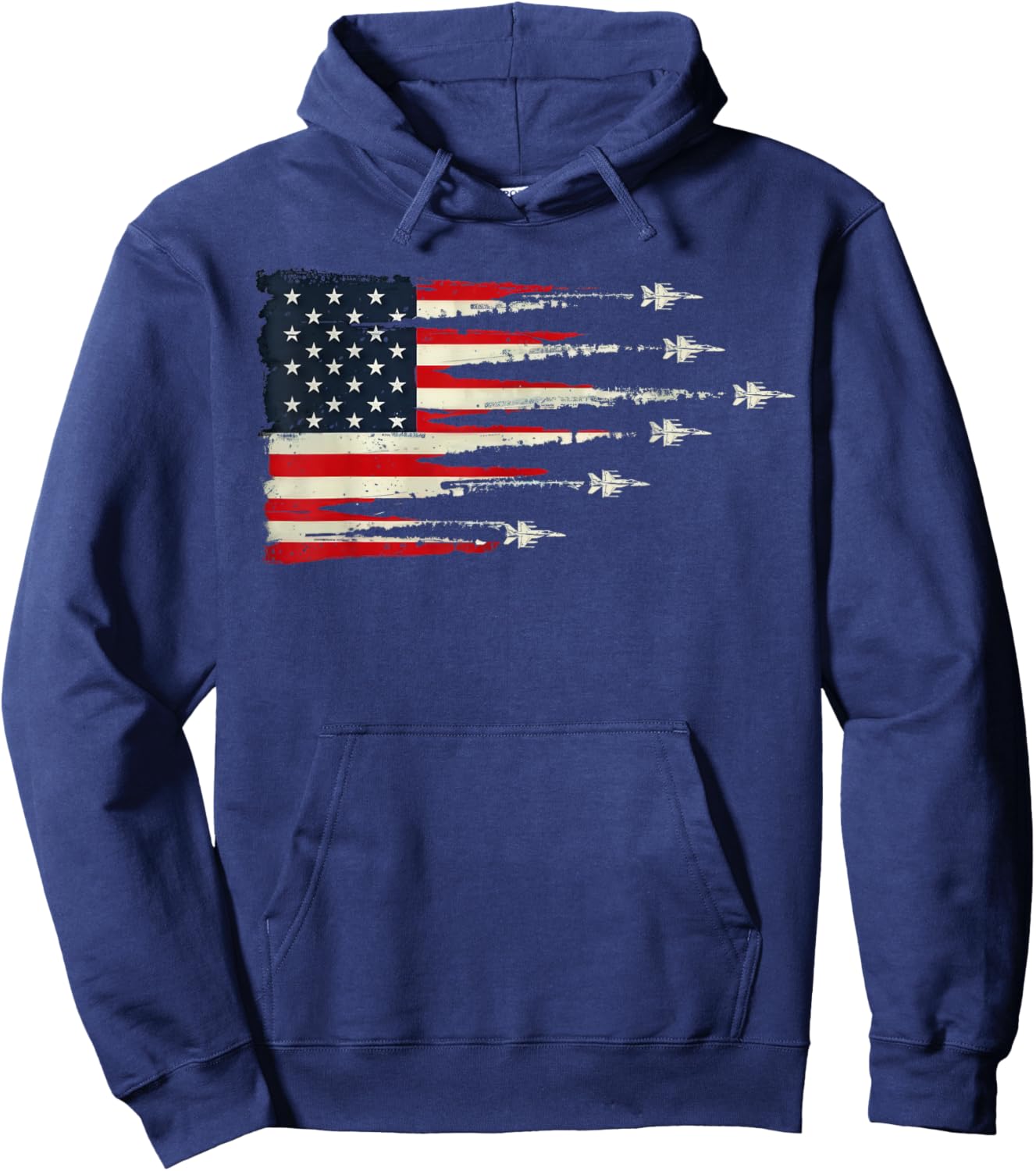 Patriotic Red White Blue USA Flag Fighter Jets 4th of July Hoodie - Hoodie | Navy