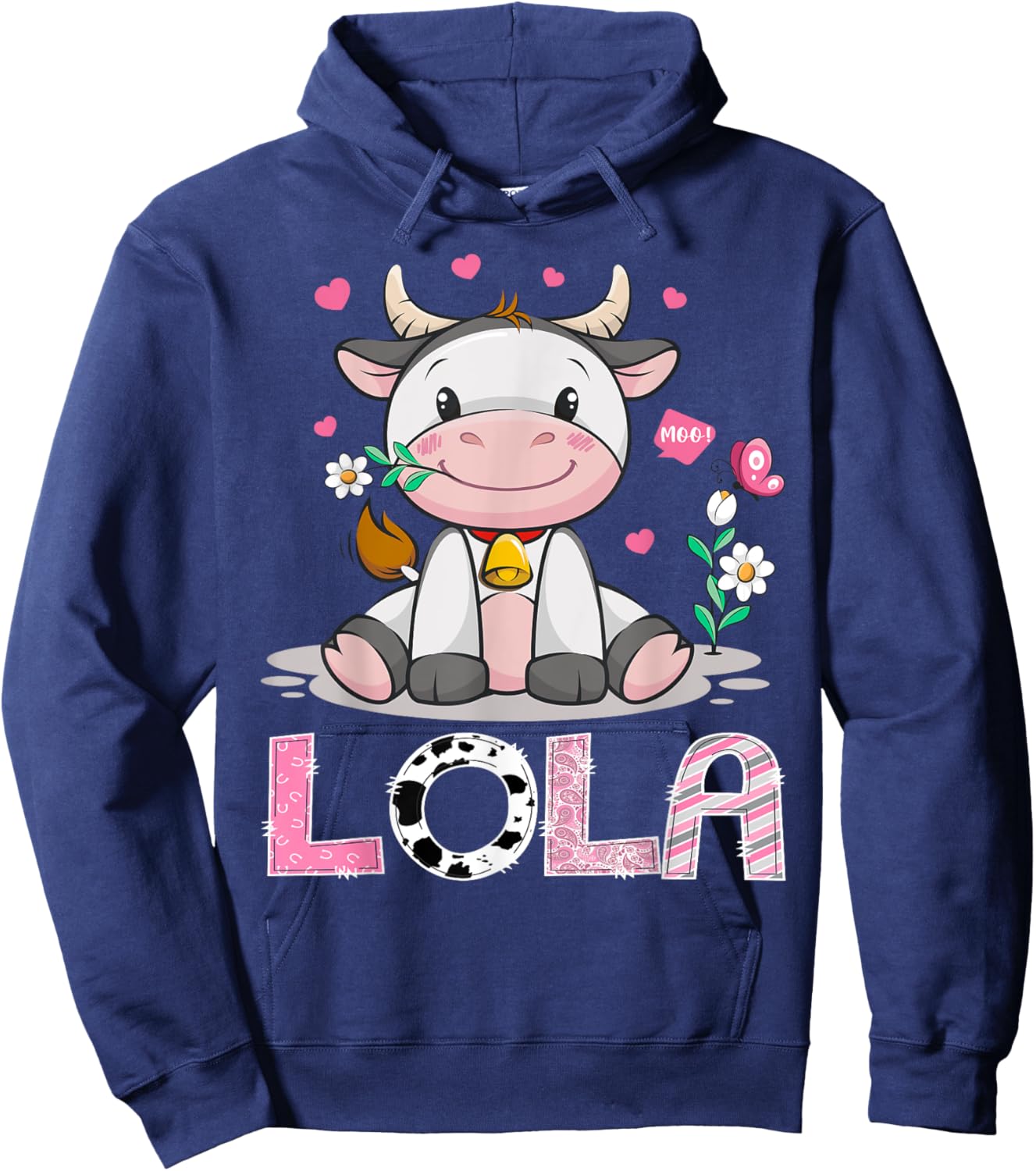 Lola Cute Cow Moo Moo Farmer Birthday Family Matching Hoodie - Hoodie | Navy