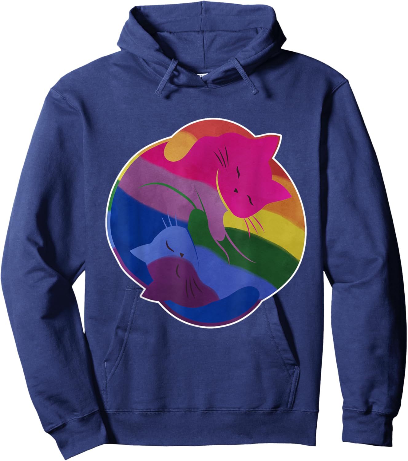 Bisexual Rainbow Cat Yin Yang LGBT Bi Pride Month Gay Flag Men Women Kids Hoodie - Hoodie | Navy
