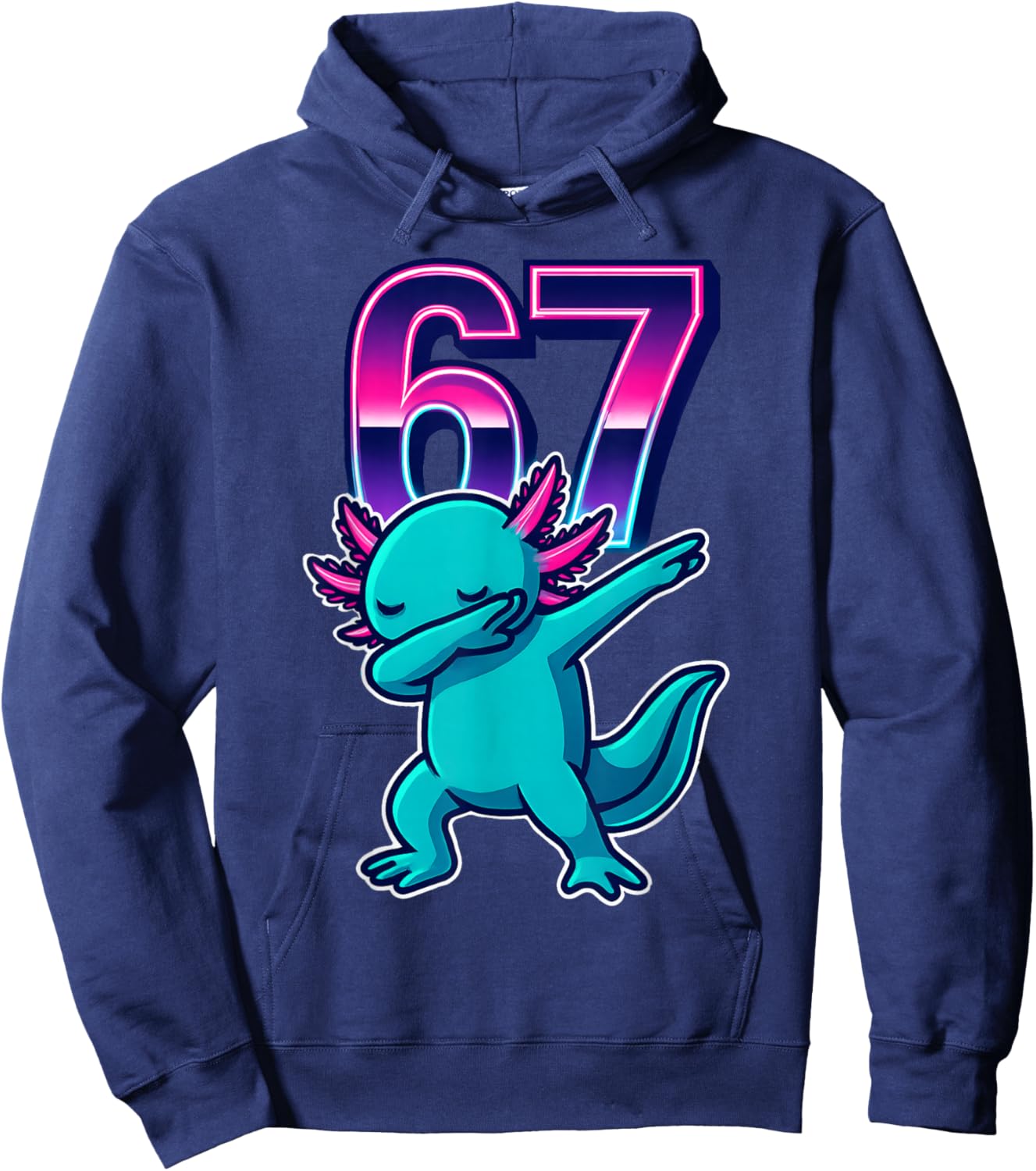 Funny Dabbing Axolotl 67 Meme Retro 80s Girls Boys Teenager Hoodie - Hoodie | Navy