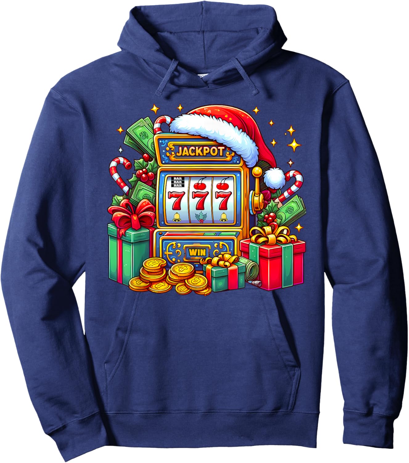 Christmas Slot Machine Casino Lucky Winner Xmas Big Jackpot Hoodie - Hoodie | Navy