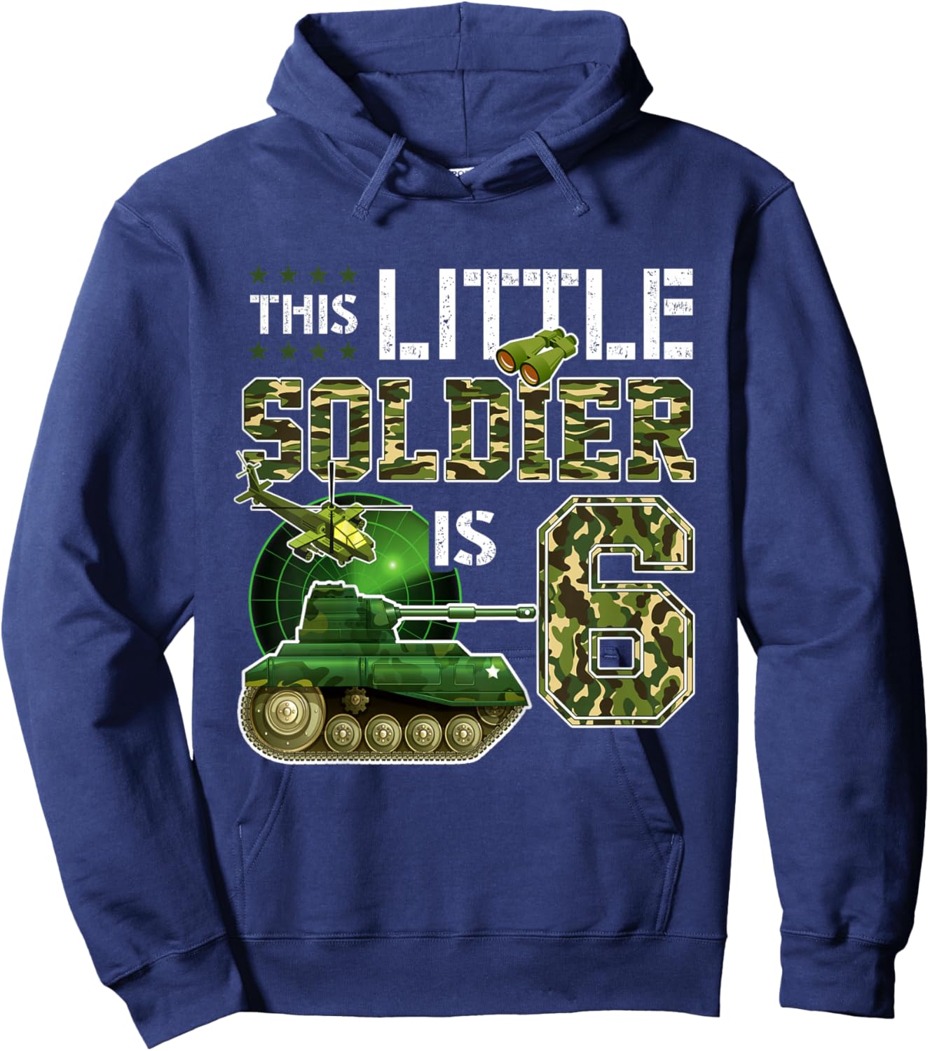 Kids Birthday Military Themed Camo This Little Soldier Is 6 Boys Hoodie - Hoodie | Navy