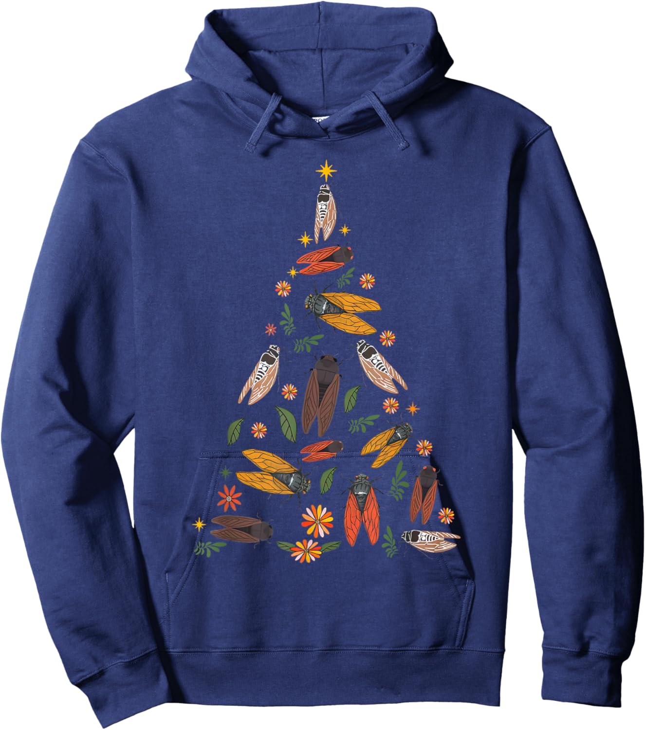 Cicada Christmas Tree Entomologist Bug Insect Nature Lover Hoodie - Hoodie | Navy