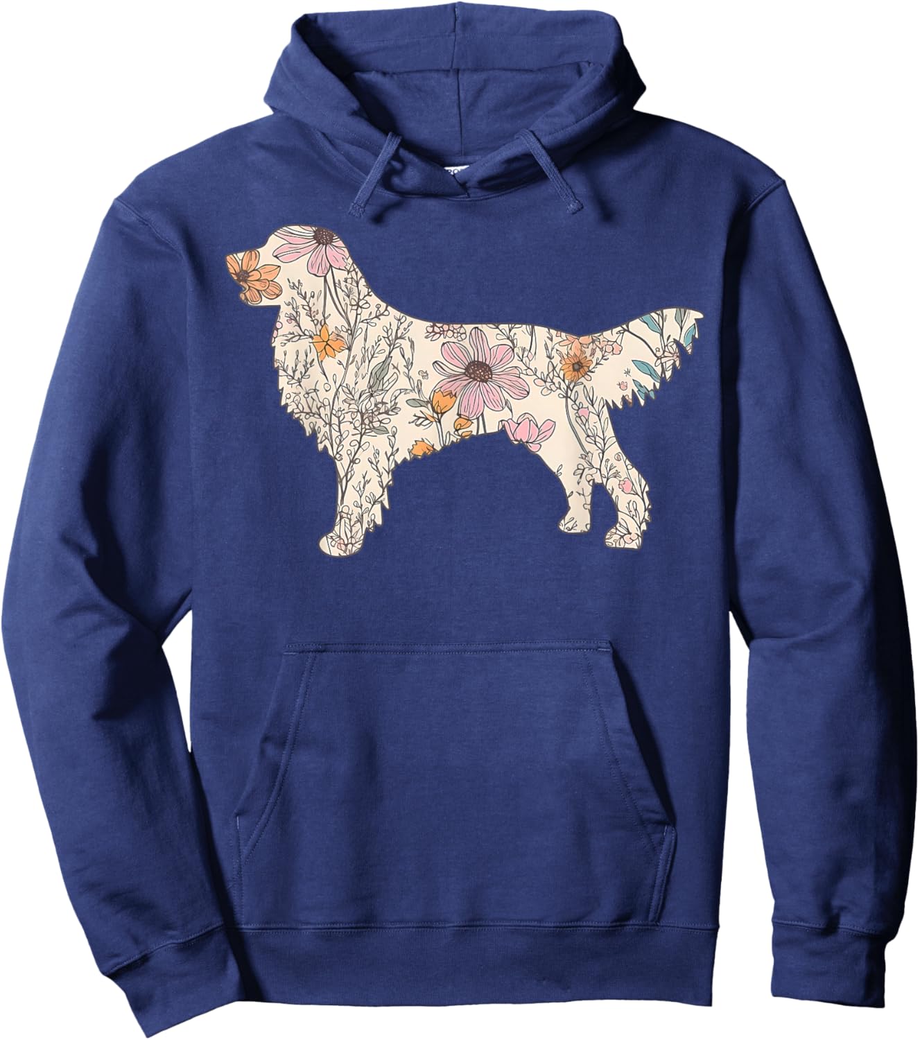 Floral Golden Retriever Wildflowers Dog Lover Golden Mom Hoodie - Hoodie | Navy