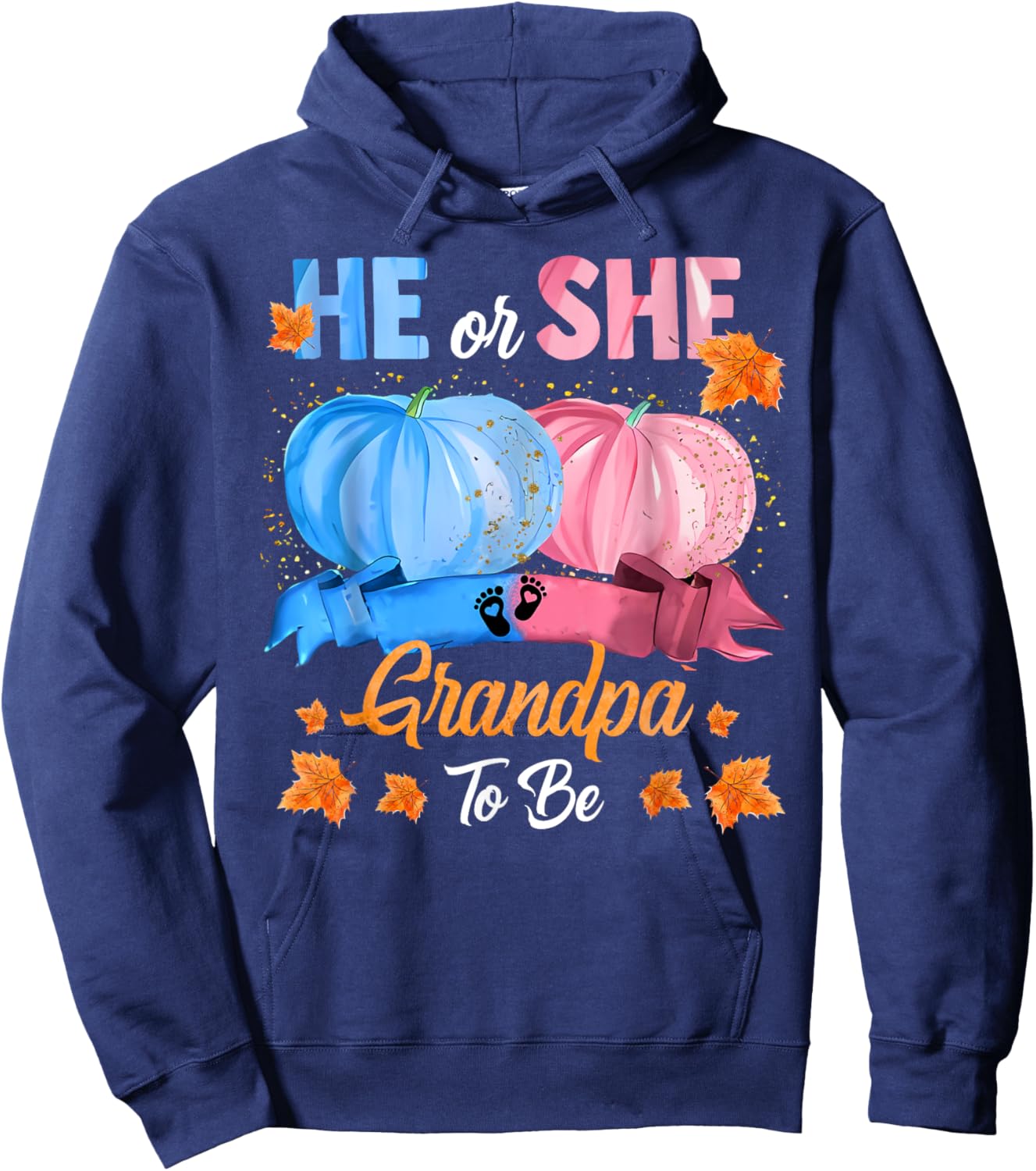 Halloween Pumpkin Gender Reveal He or She Grandpa To Be Hoodie - Hoodie | Navy