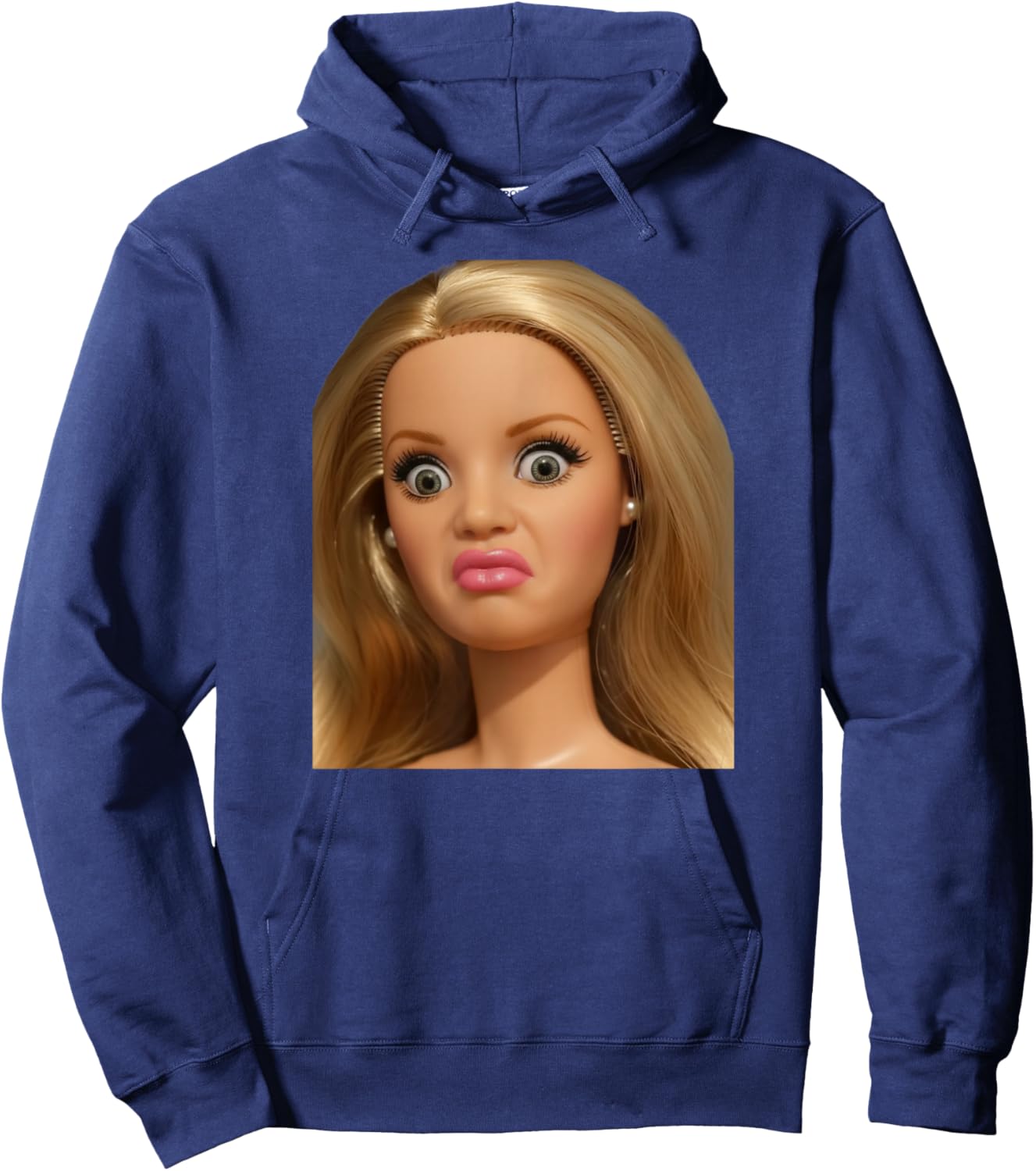 Funny Doll Face Disgusted Meme Hoodie - Hoodie | Navy