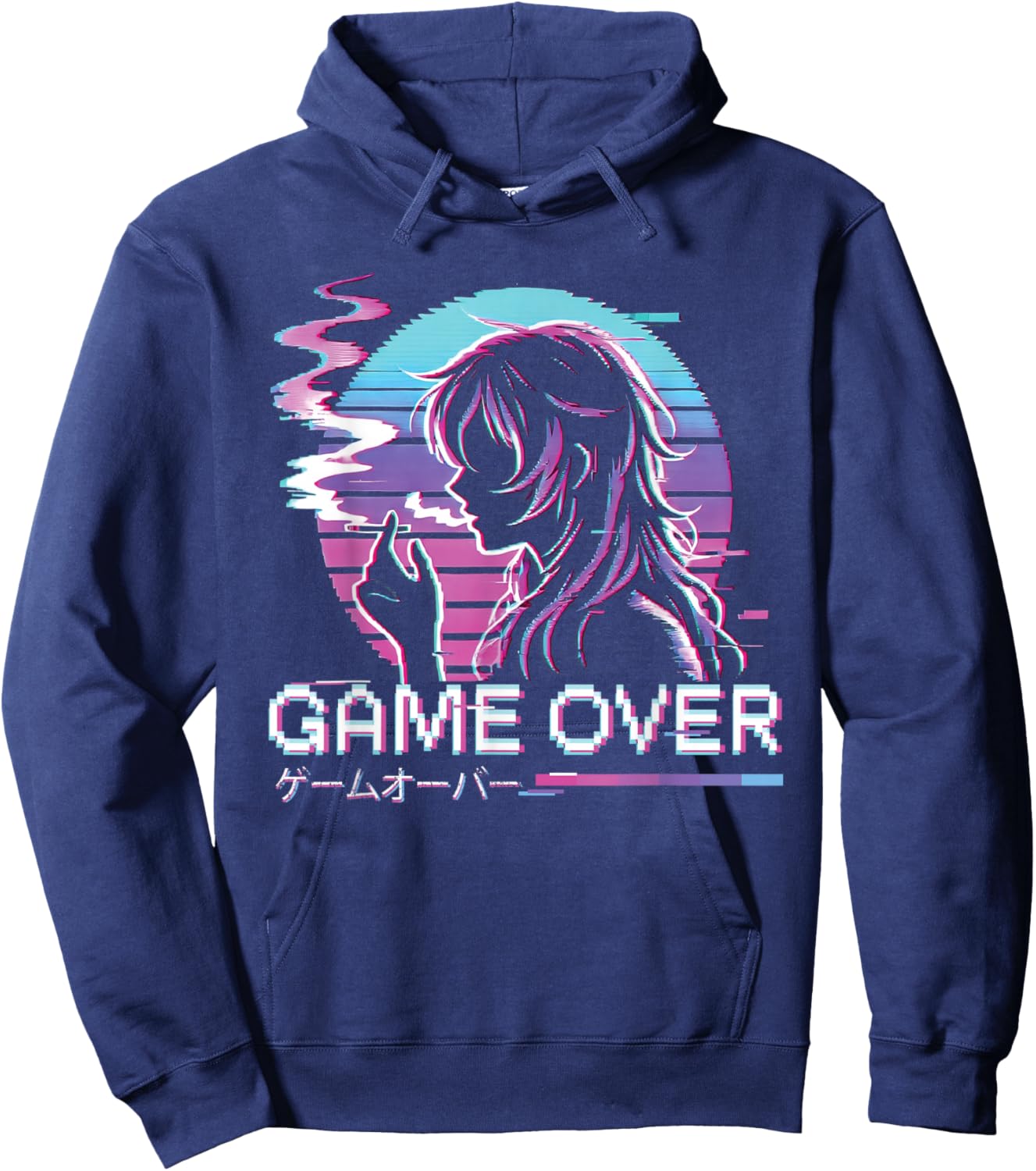 Japanese Vaporwave Aesthetic Sad Anime Girl Waifu Indie Hoodie - Hoodie | Navy