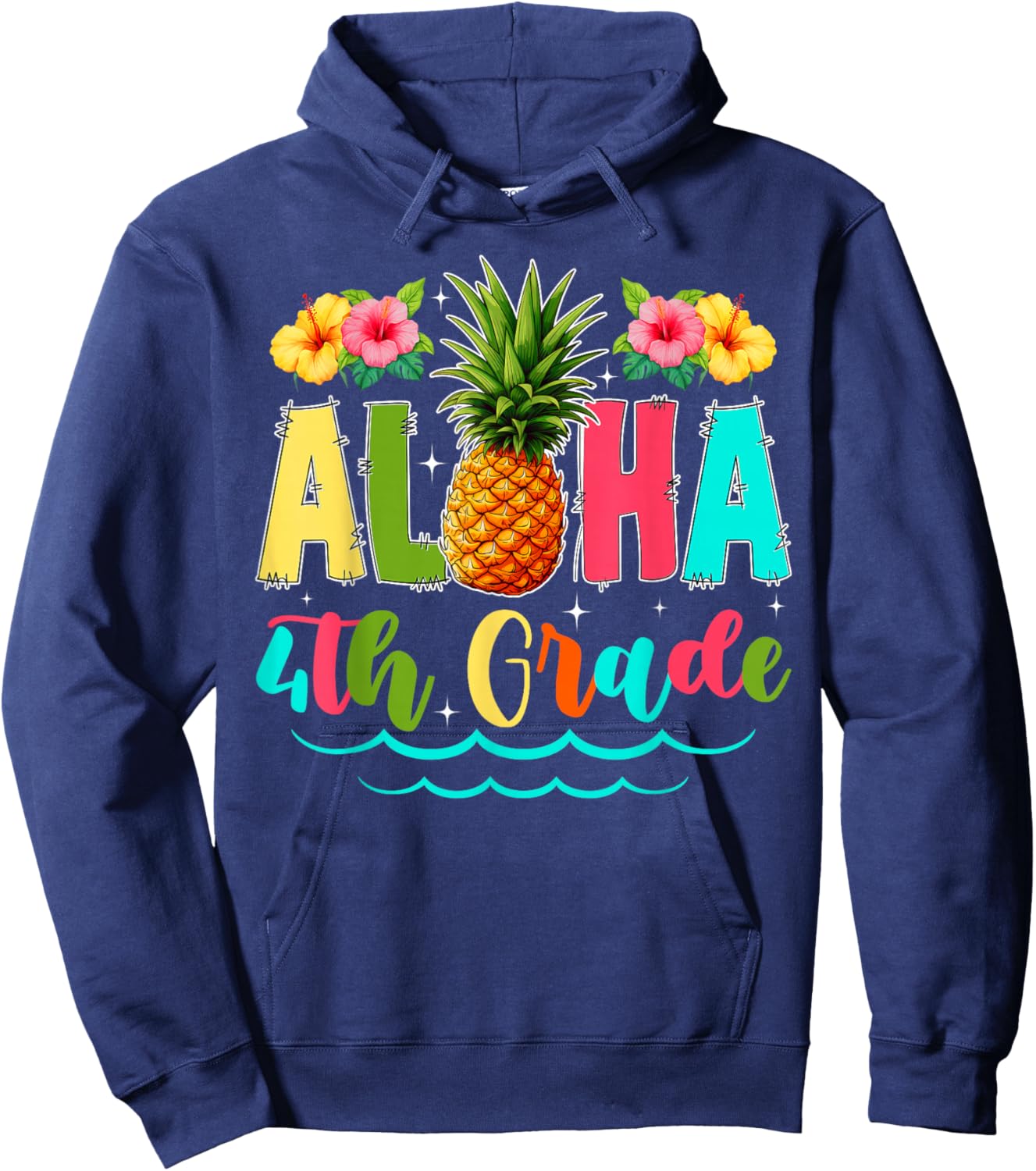 Funny Aloha 4th Grade First Day Of School Pineapple Kids Hoodie - Hoodie | Navy