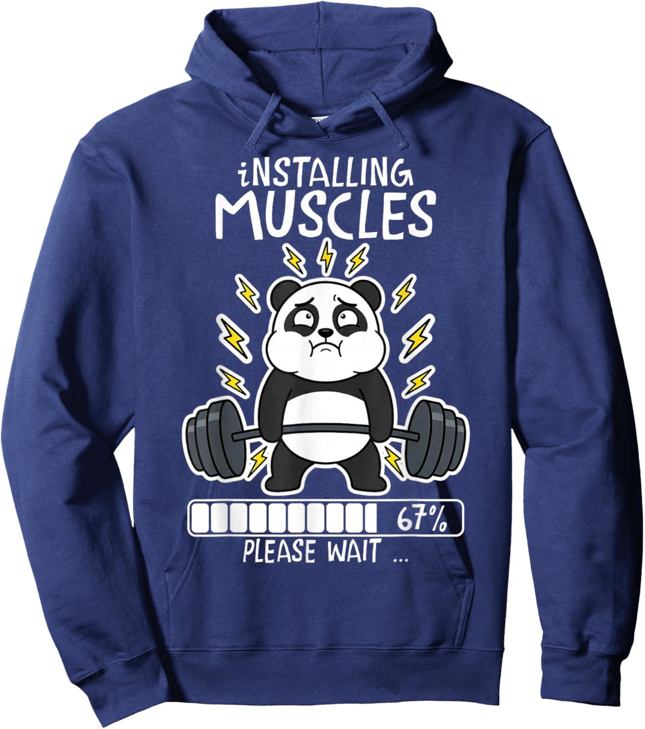 Installing Muscles Please Wait Panda Loading 67 Gym Workout Hoodie - Hoodie | Navy