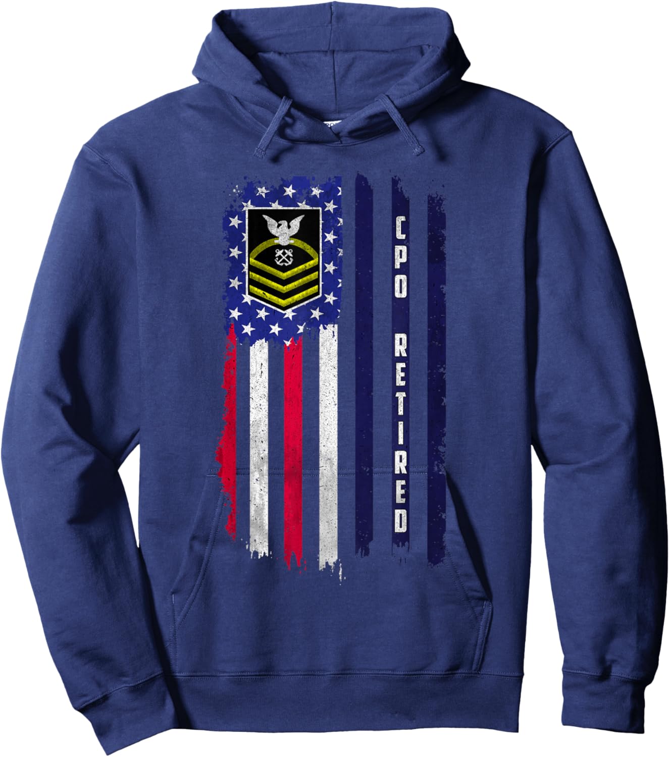 Retired E-7 Chief Petty Officer CPO Rank American Flag Papa Hoodie - Hoodie | Navy