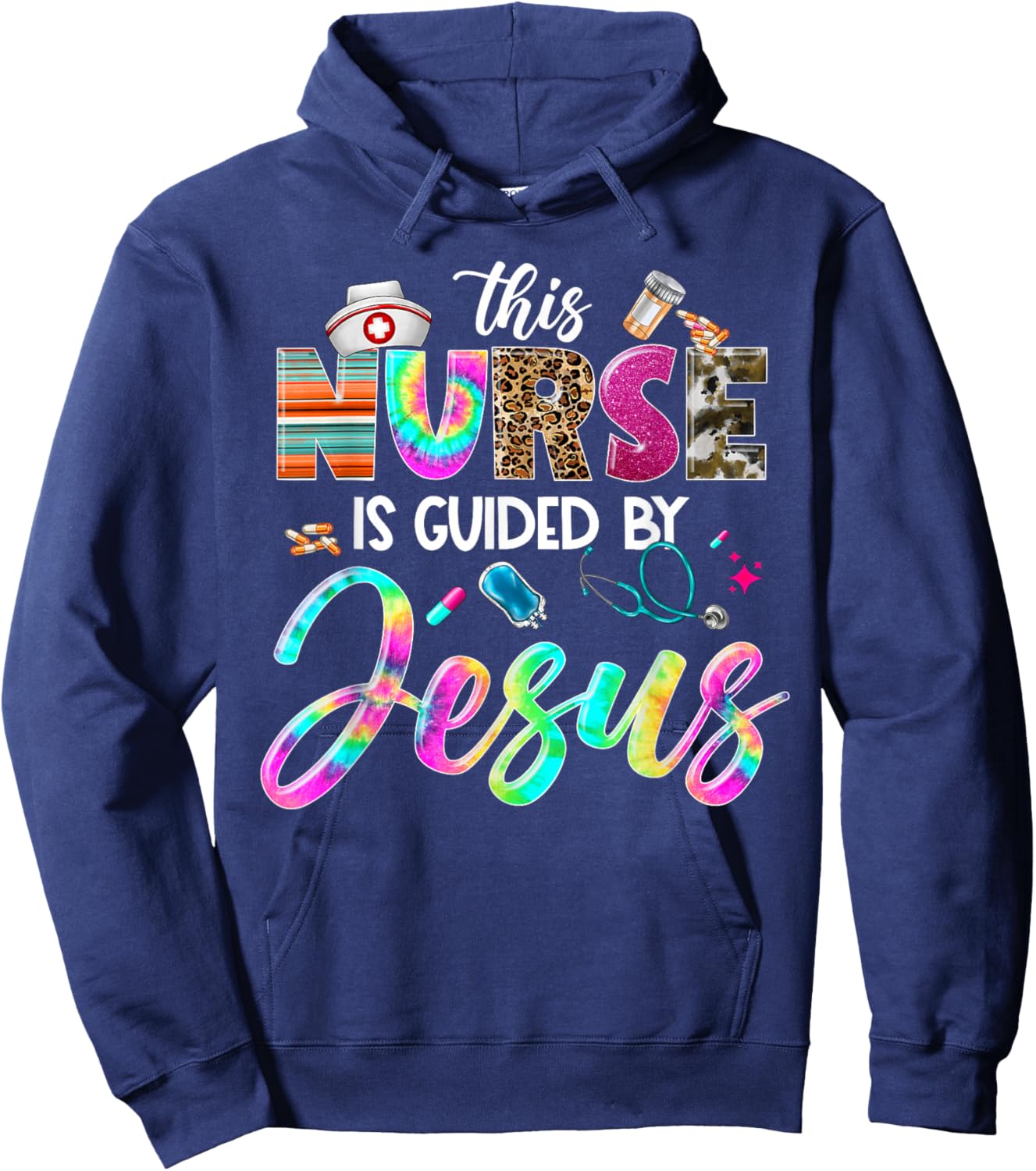 Nurse Guided by Jesus Christian Stethoscope RN LPN Nursing Hoodie - Hoodie | Navy