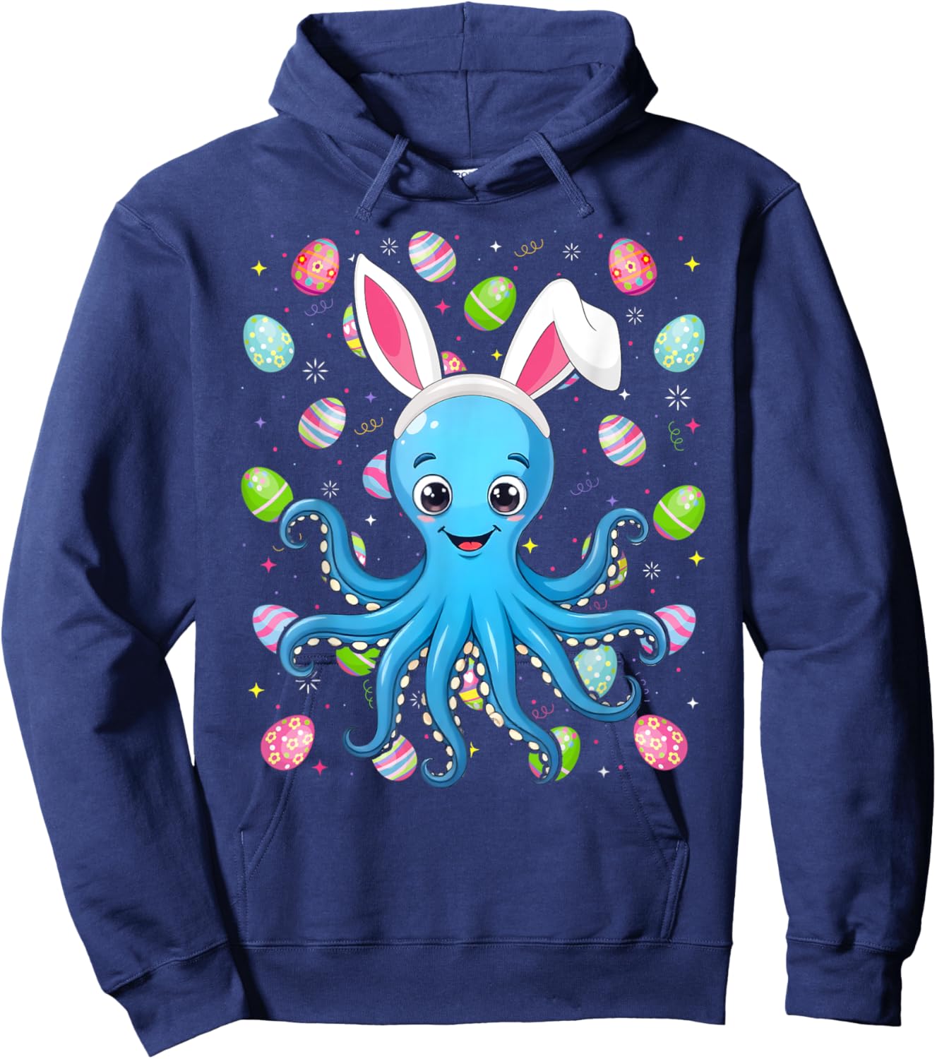 Octopus Happy Easter Egg Hunt Bunny Ear Octopus Easter Hoodie - Hoodie | Navy