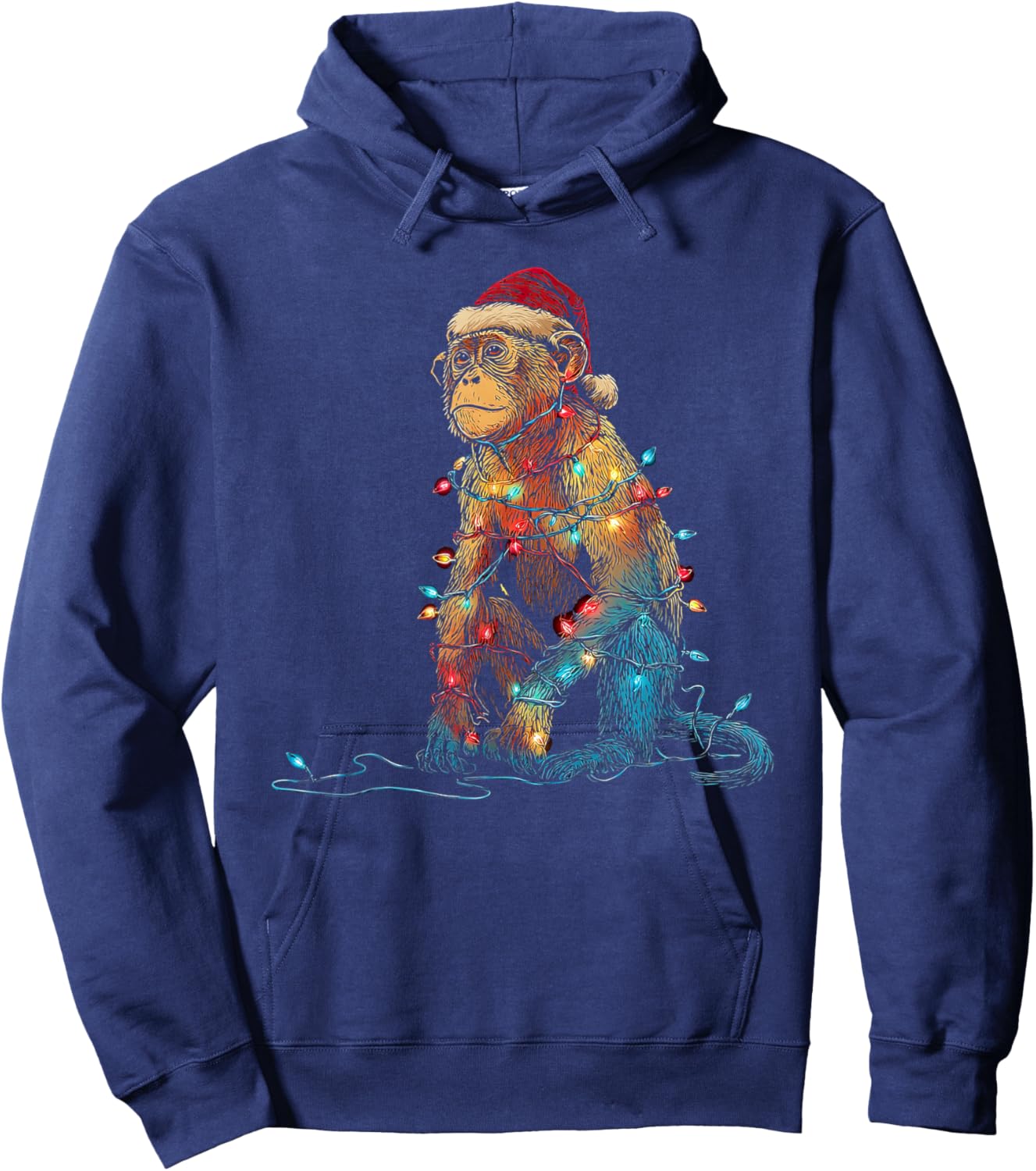 Funny Monkey Christmas Graphics Animal Lights Lover Hoodie - Hoodie | Navy