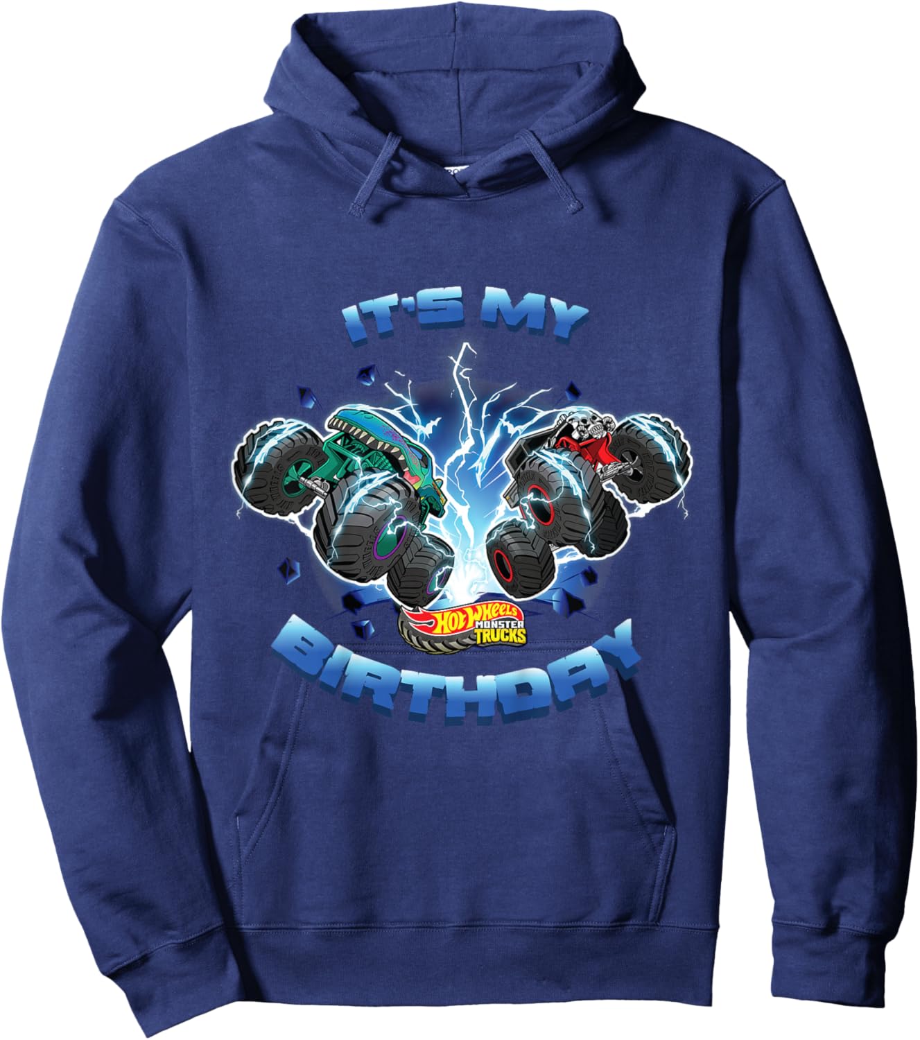 Kids Hot Wheels Monster Trucks - It's My Birthday Smash and Crash Hoodie - Hoodie | Navy