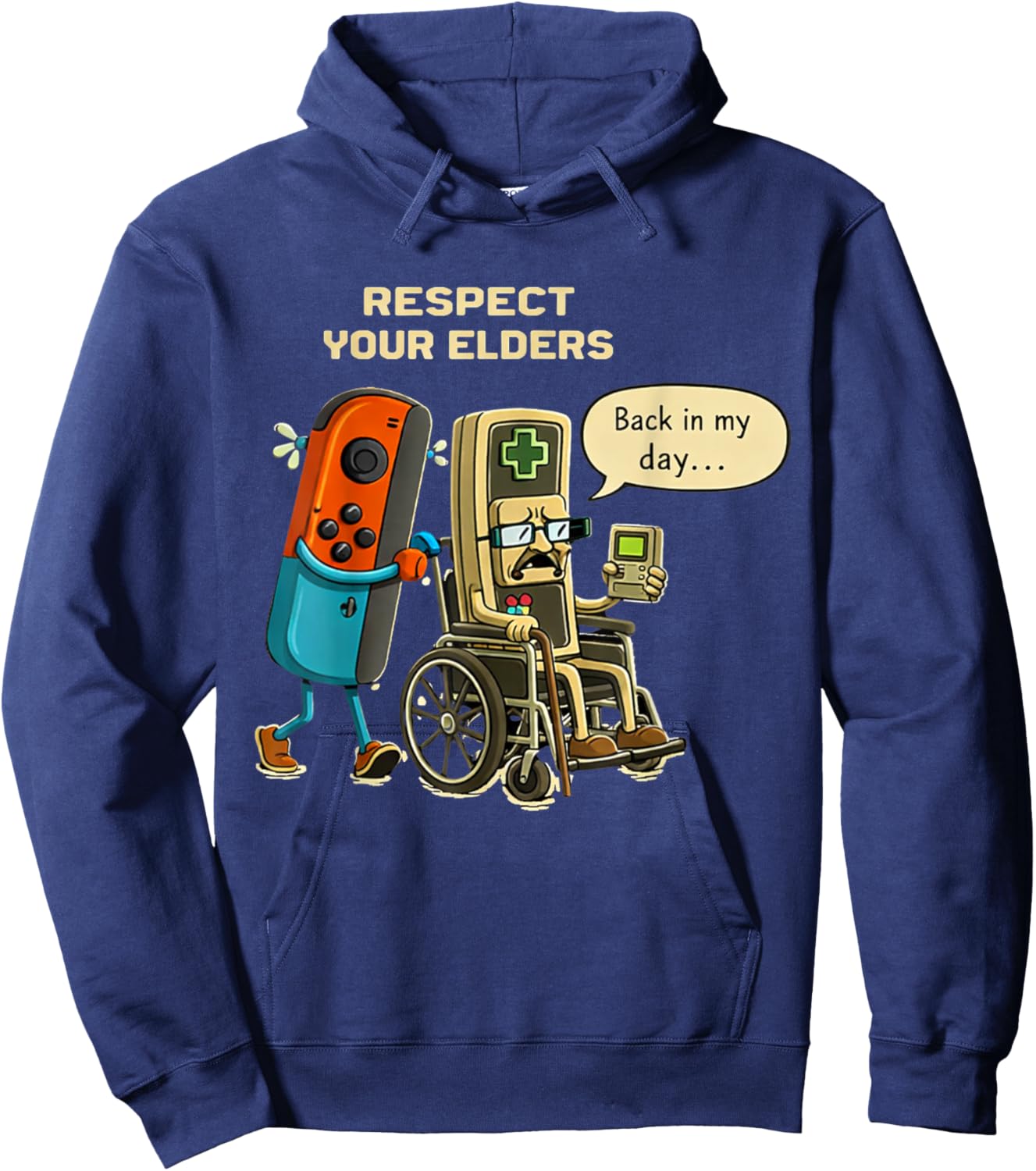 Respect Your Seniors Gaming Control Retro Funny Gamer Hoodie - Hoodie | Navy