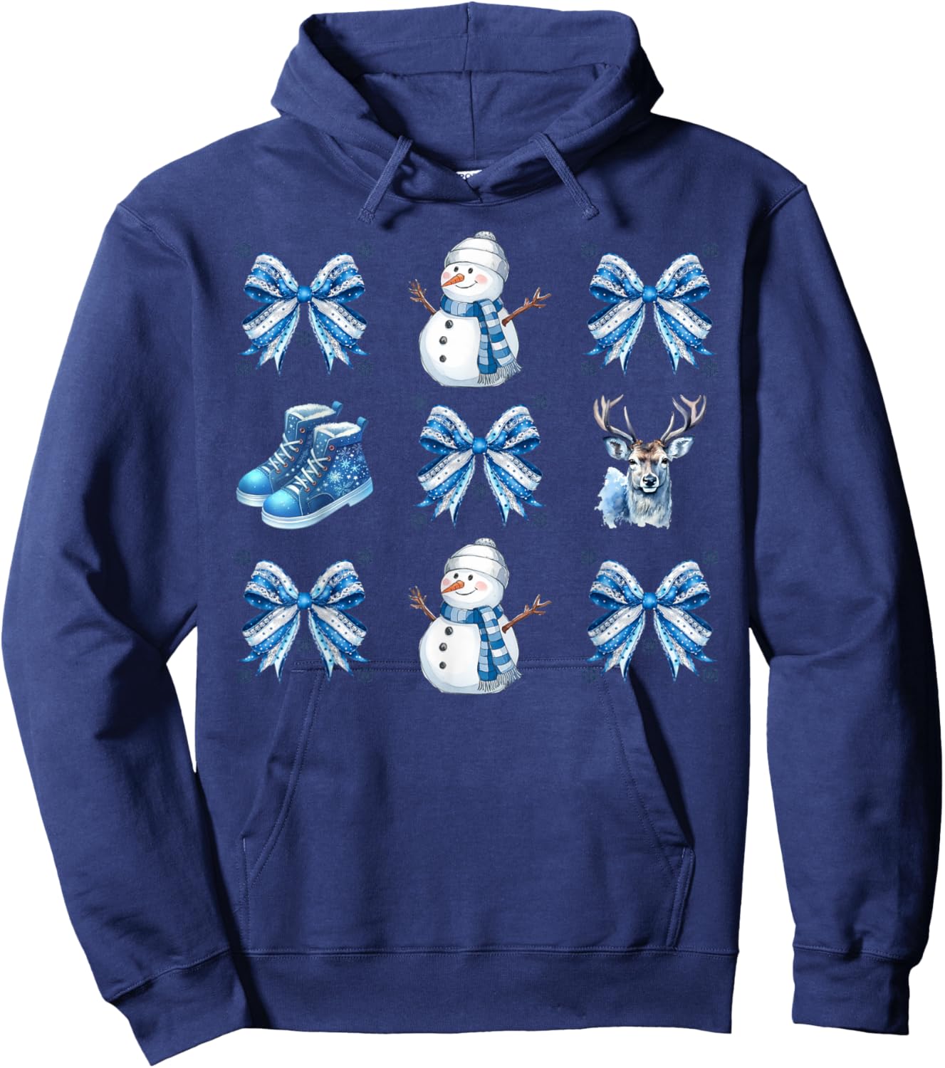 Cute Snowman Coquette Bow Winter Wonderland Icy Blue Xmas Hoodie - Hoodie | Navy
