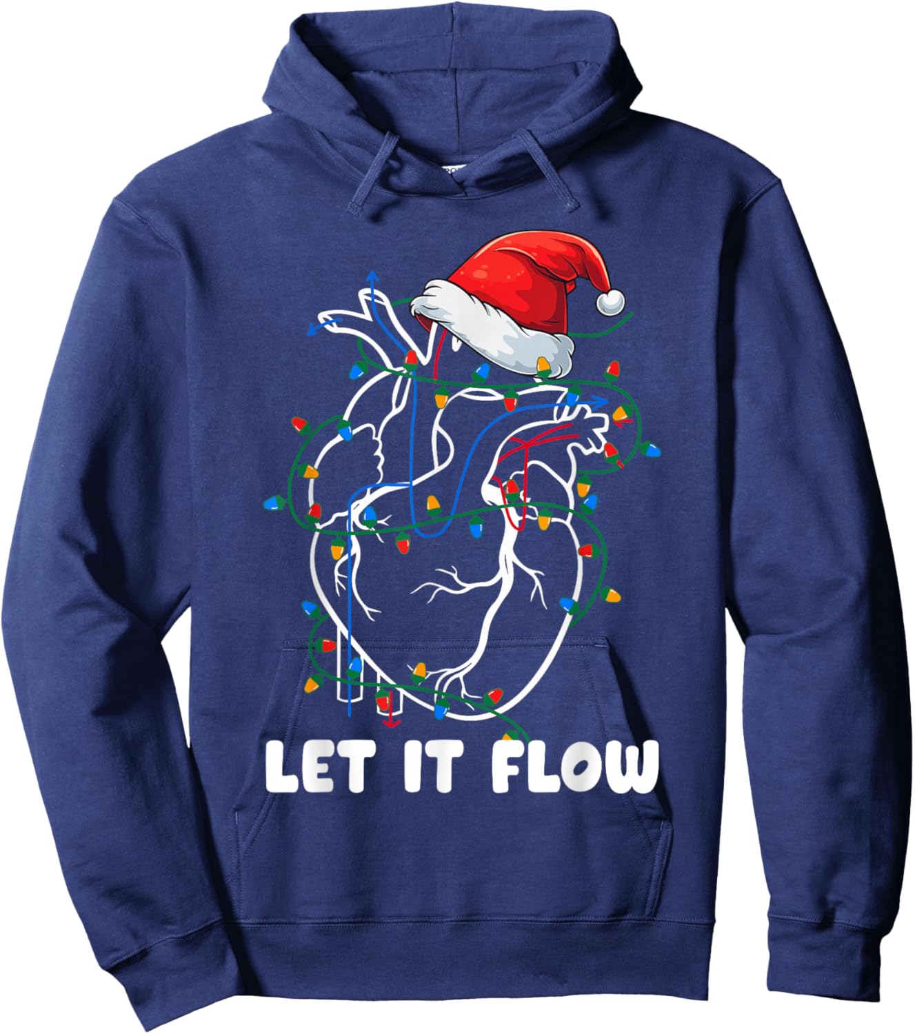 Let It Flow Anatomy Heart Cardiac Nurse Santa Hat Funny Xmas Hoodie - Hoodie | Navy