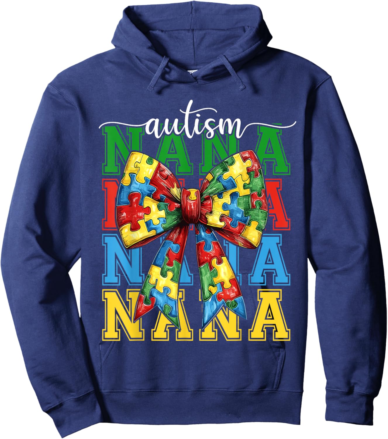Autism Nana Puzzle Coquette Bow Autism Awareness Grandma Hoodie - Hoodie | Navy