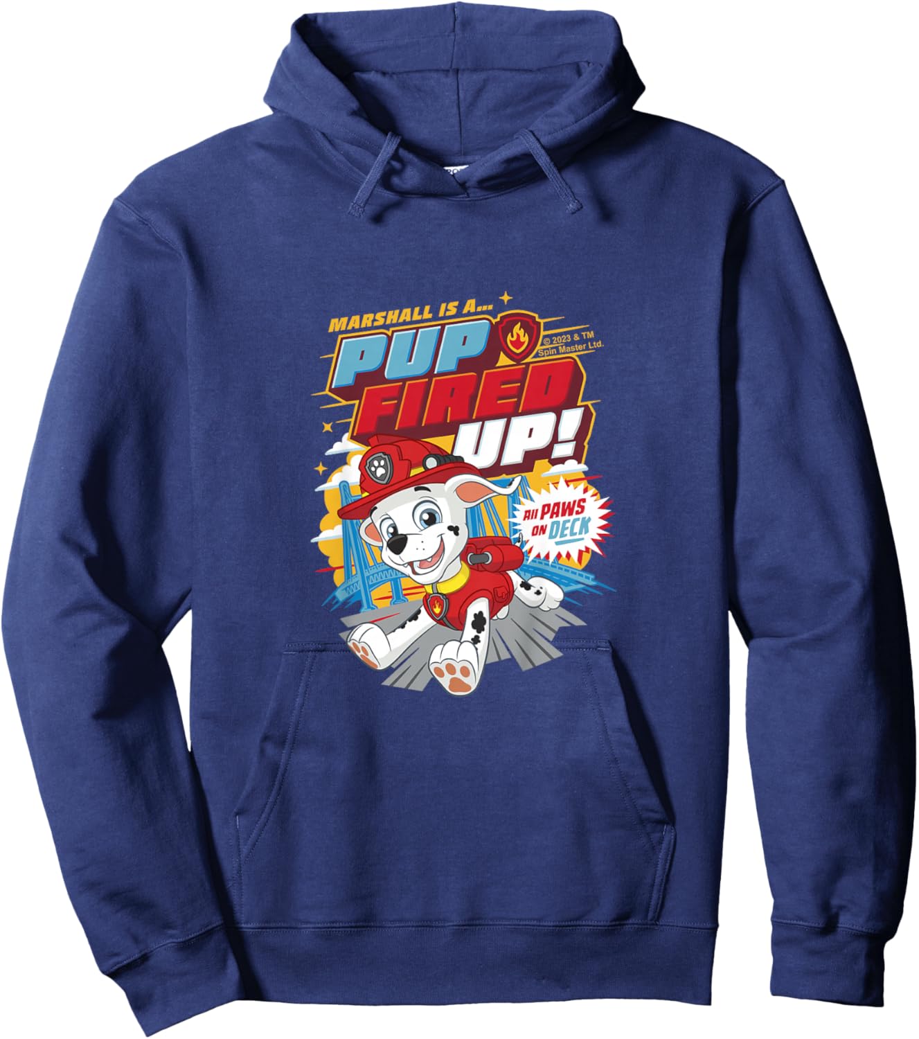Kids PAW Patrol Marshall Is A Pup Fired Up All Paws On Deck Hoodie - Hoodie | Navy
