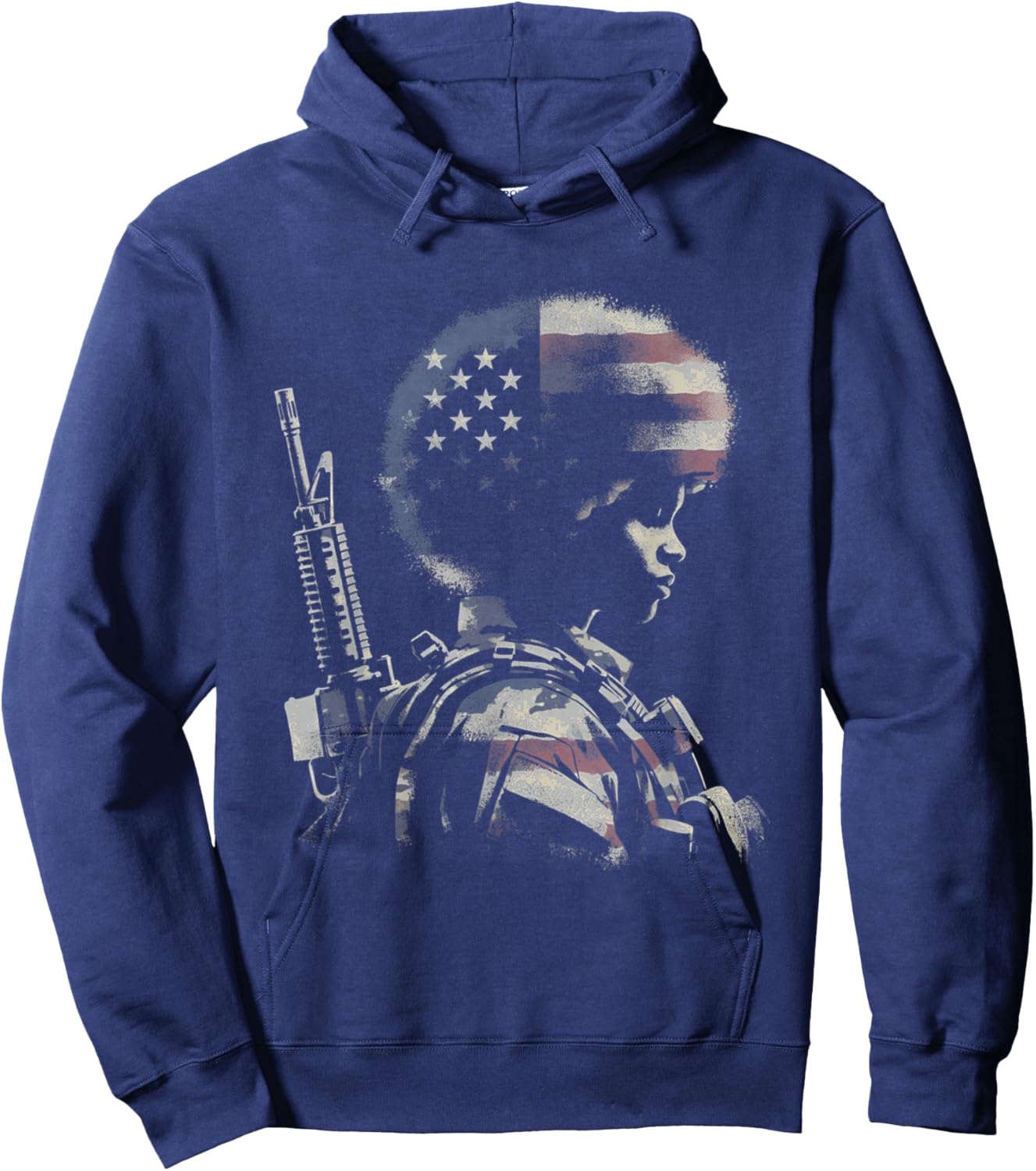 Female Soldier American Flag - Patriotic USA Afro Veteran Hoodie - Hoodie | Navy