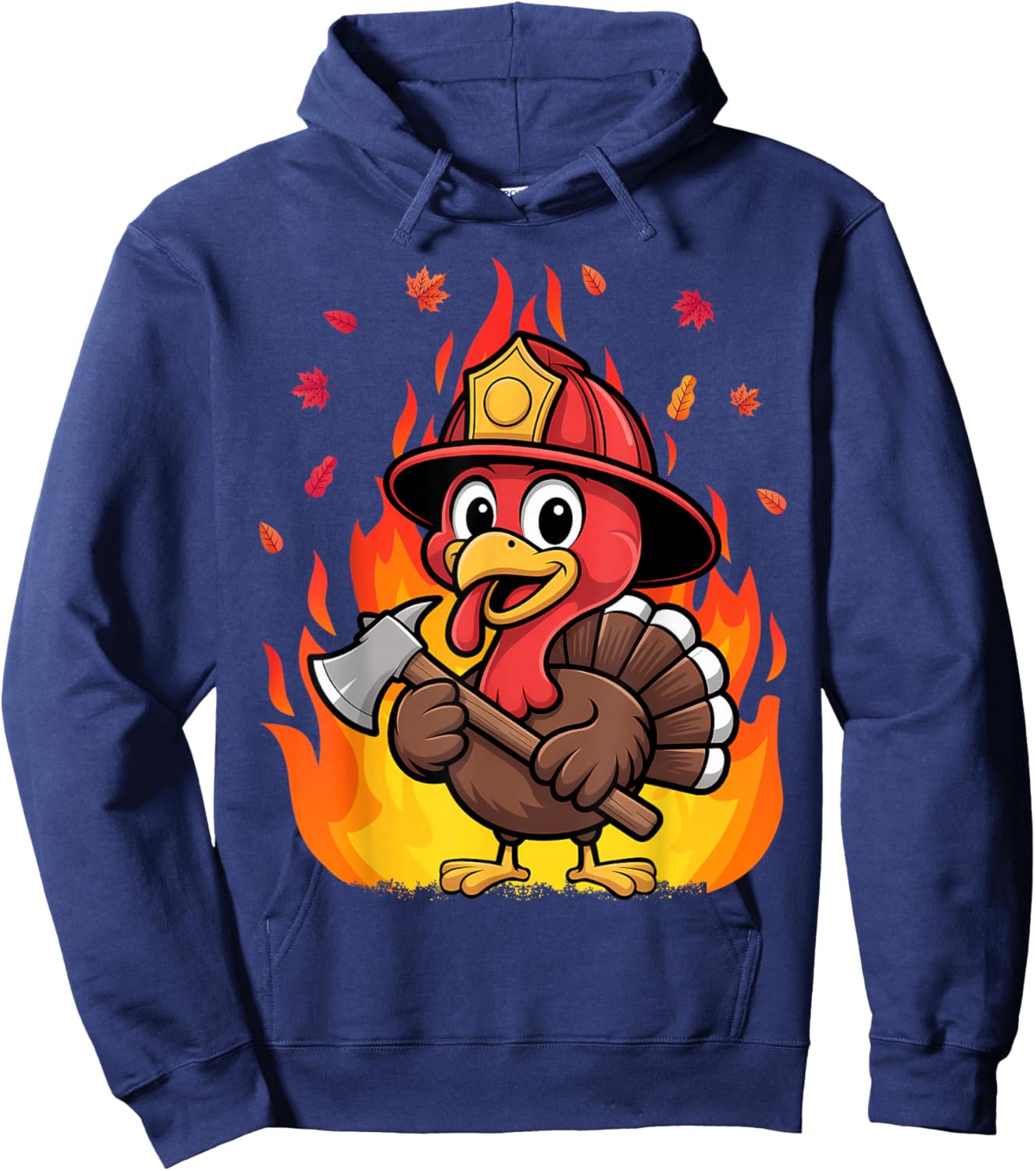 Thanksgiving Firefighter Turkey - Funny Feast Day Hoodie - Hoodie | Navy