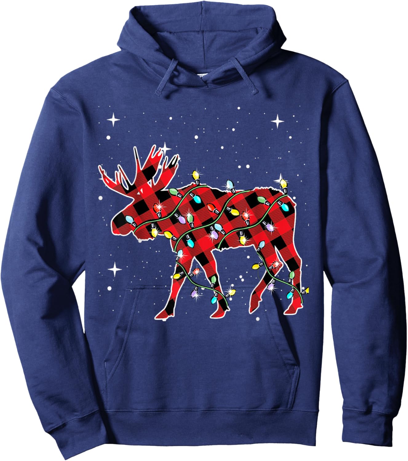 Pajamas Red& Black Plaid Flannel Christmas Moose Lovers Hoodie - Hoodie | Navy