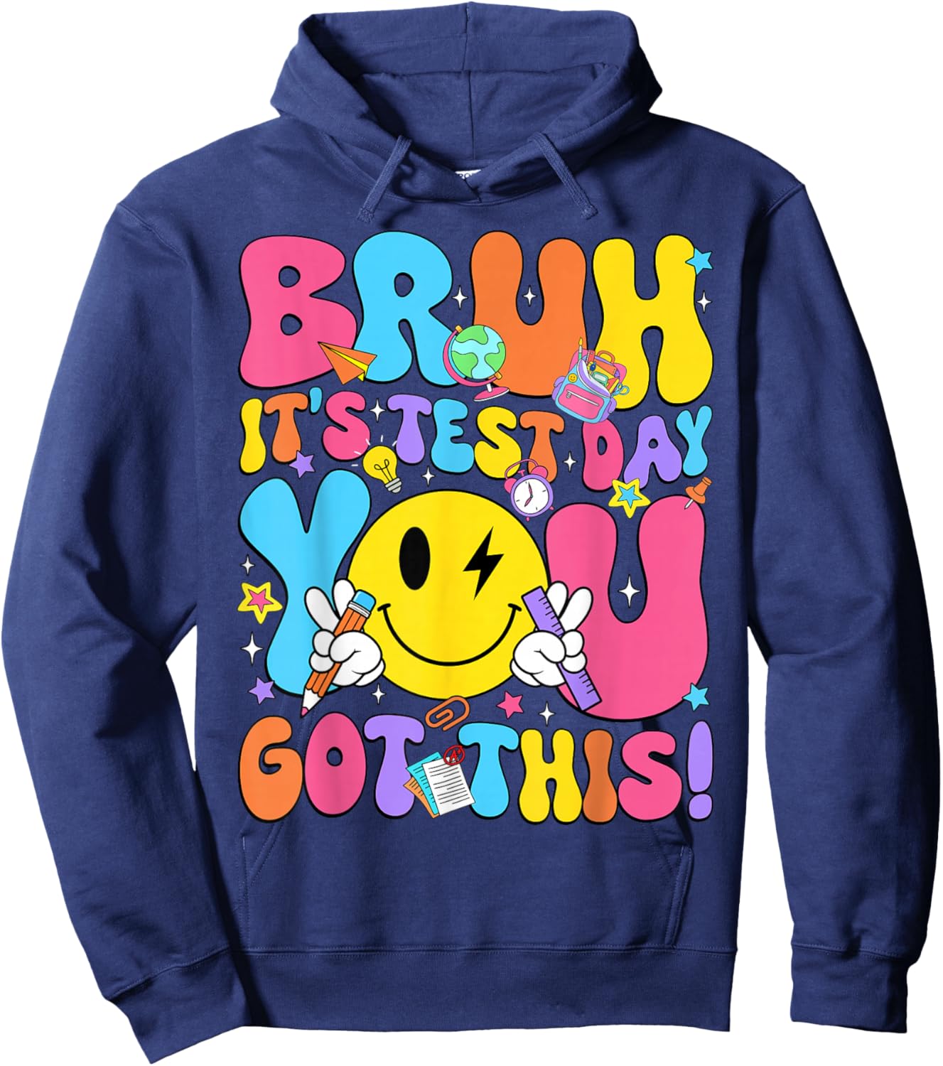 Bruh It’s Test Day You Got This Teacher Testing Day Boy Kids Hoodie - Hoodie | Navy
