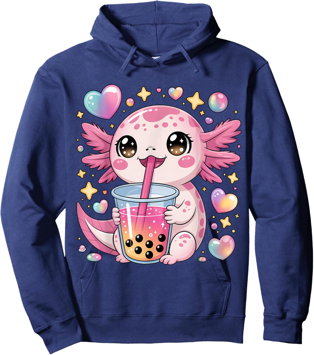 Kawaii Axolotl Bubble Tea for Kids and Teens Anime Cute Boba Hoodie - Hoodie | Navy