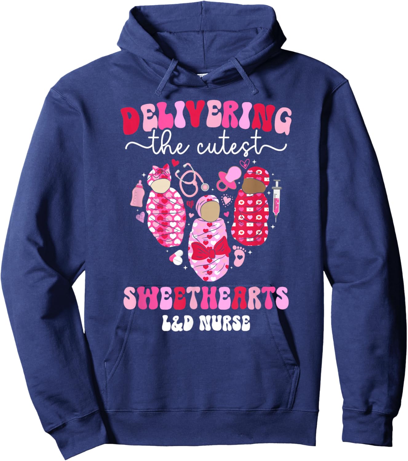 L&D Nurse Valentine Labor And Delivery Nurse Valentines Day Hoodie - Hoodie | Navy