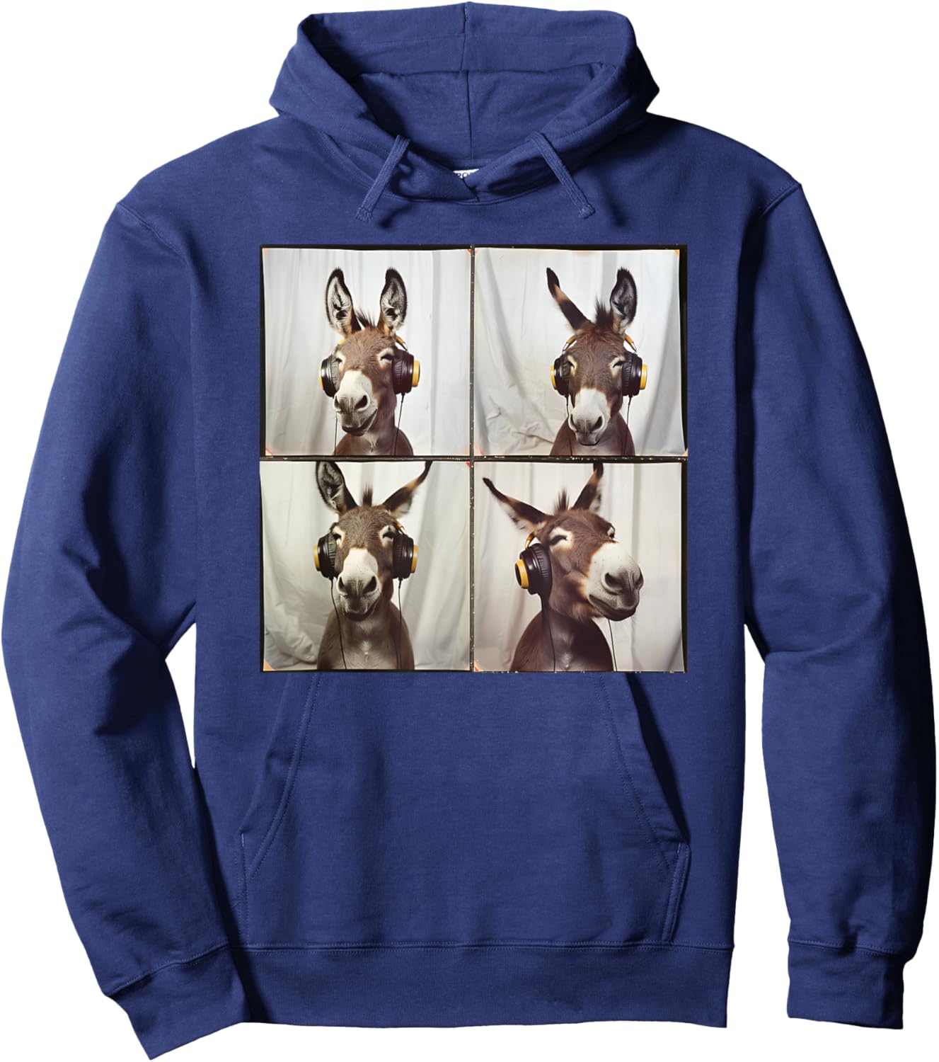 DJ Animal With Headphones Music Men Women Kids Quirky Donkey , Small, Black Hoodie - Hoodie | Navy