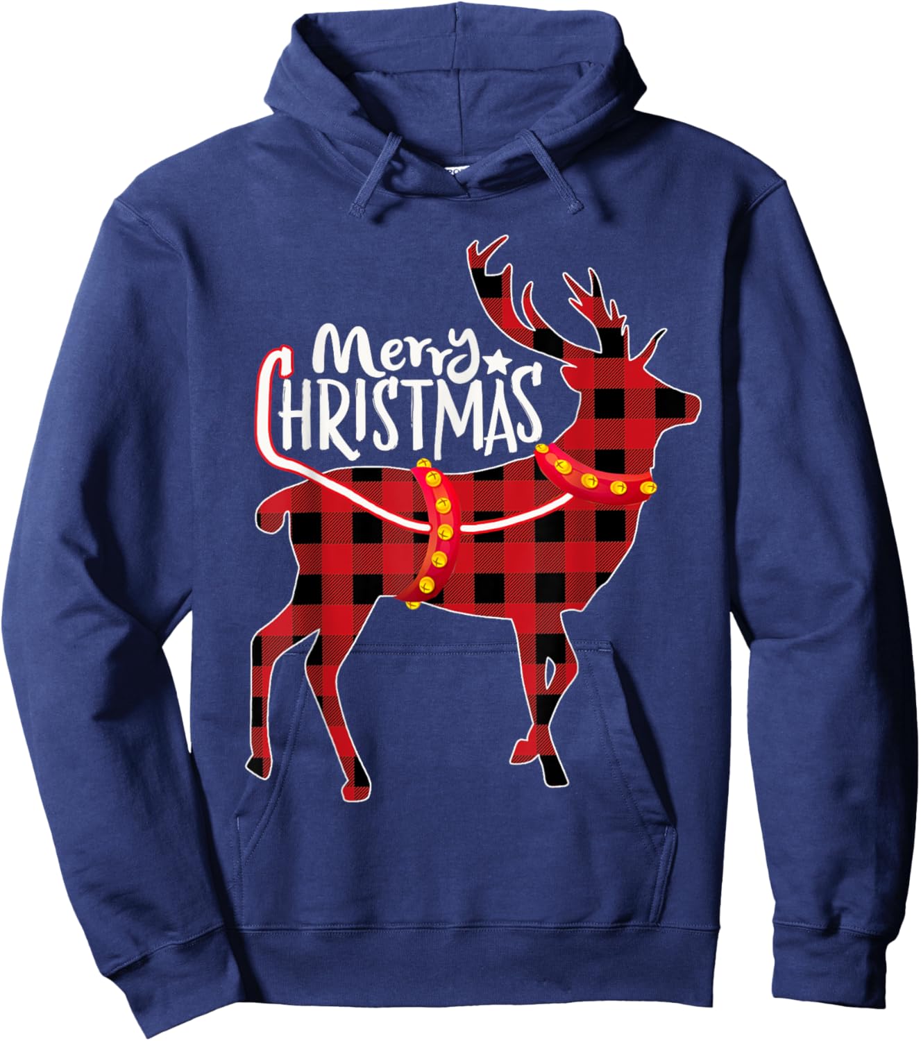 Pajamas Red& Black Plaid Flannel Christmas Reindeer Lovers Hoodie - Hoodie | Navy