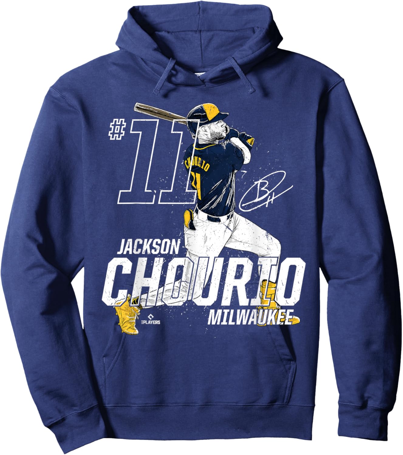 Dynamic Pose Jackson Chourio Milwaukee Baseball MLBPA Hoodie - Hoodie | Navy