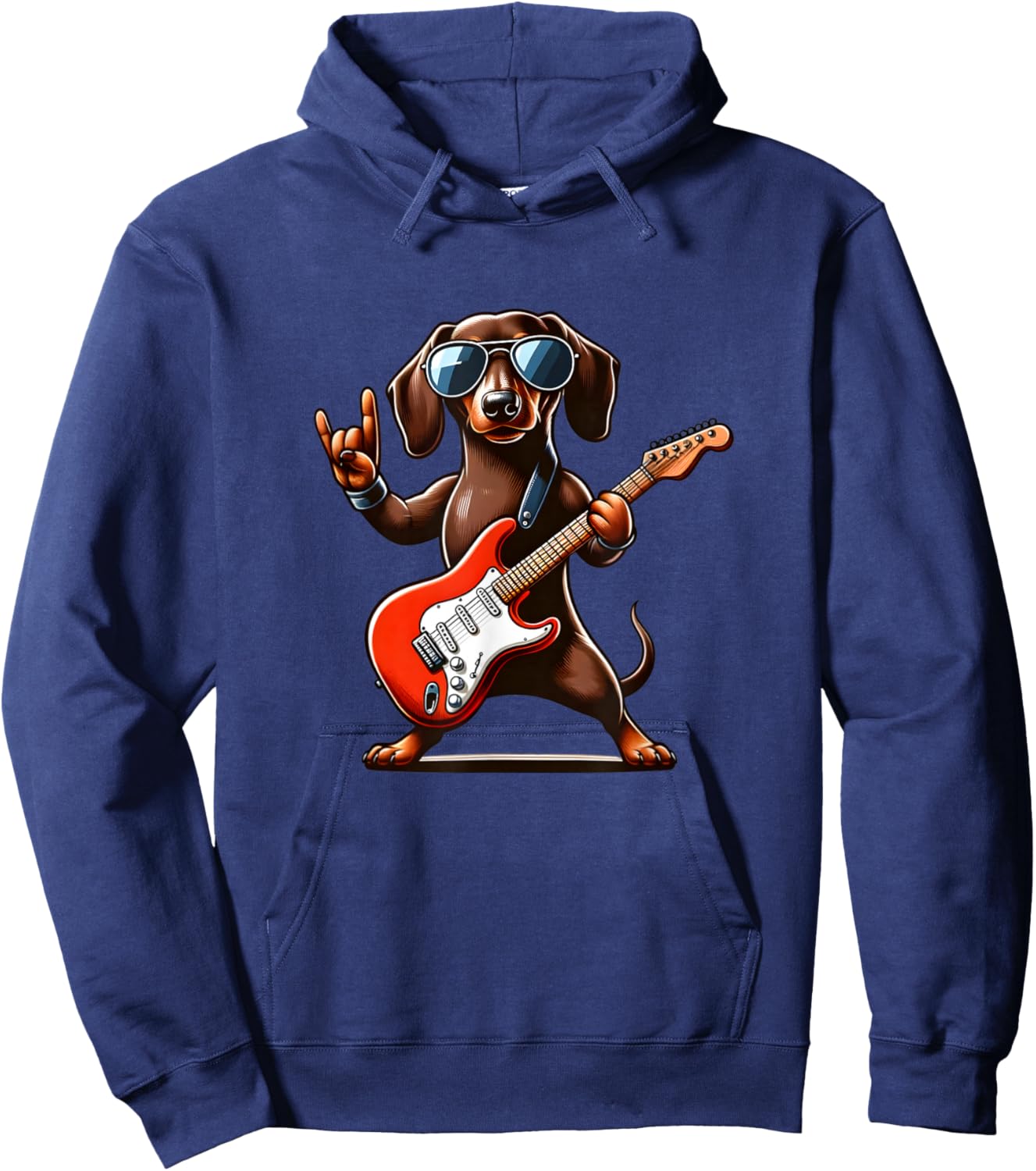 Funny Dachshund Dog Playing Guitar Dachshund Lover Guitarist Hoodie - Hoodie | Navy