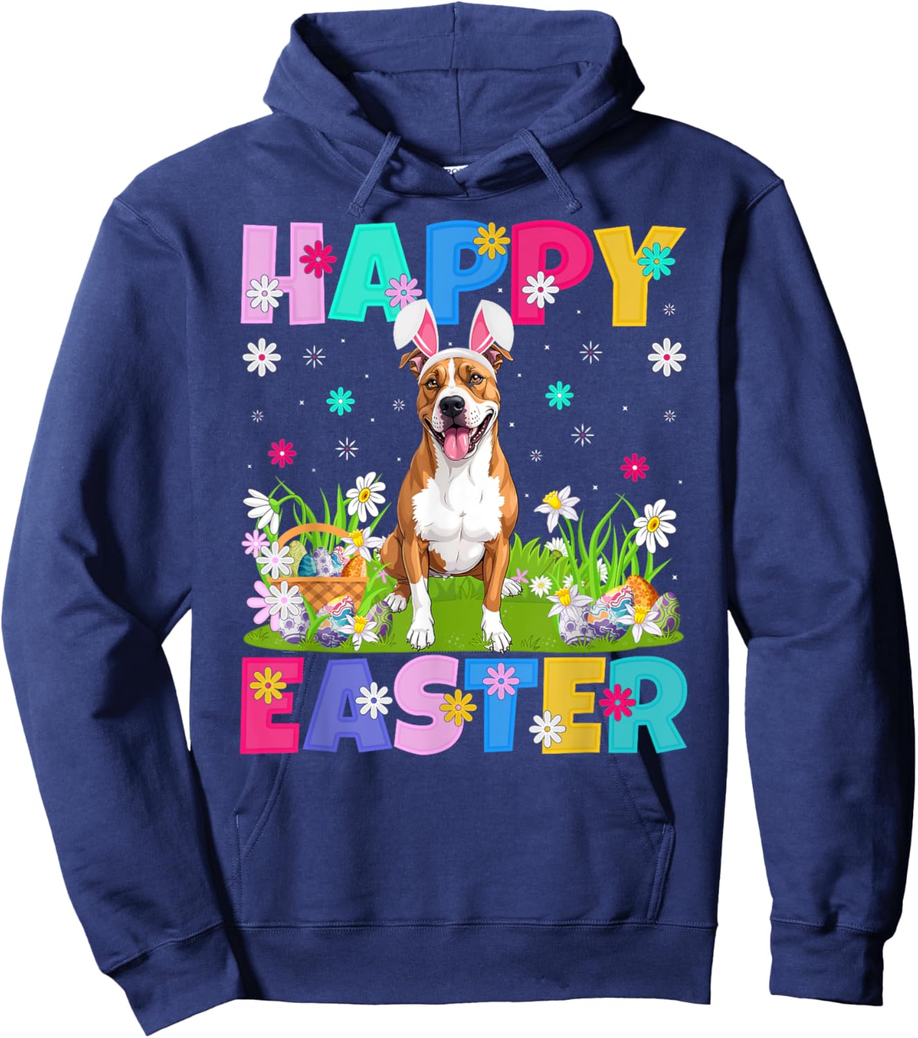 American Staffordshire Terrier Dog Easter Egg Hunt Bunny Ear Hoodie - Hoodie | Navy