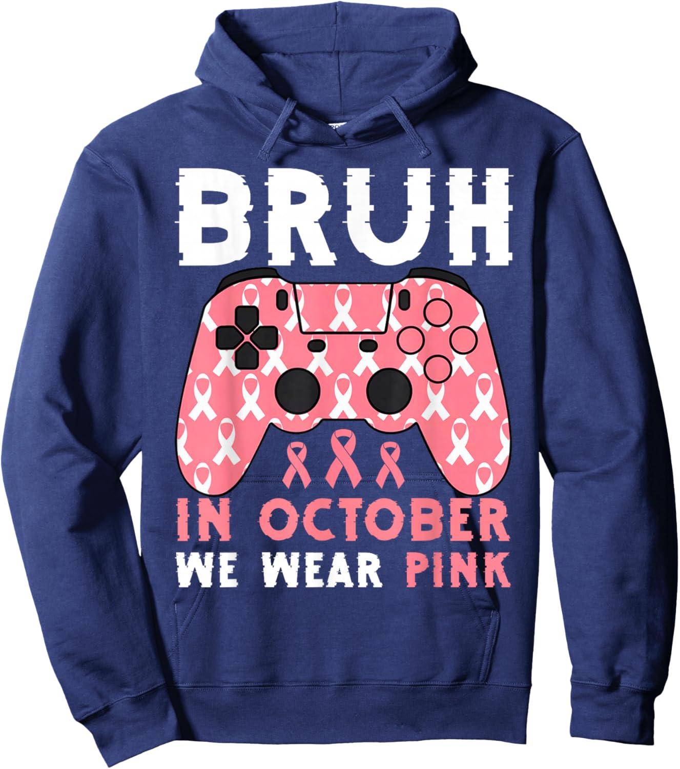 Bruh In October We Wear Pink Breast Cancer Gaming Kids Boys Hoodie - Hoodie | Navy