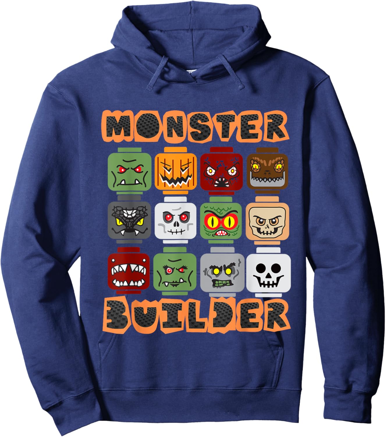 Halloween Building Bricks Monster Builder Brick Head Funny Hoodie - Hoodie | Navy