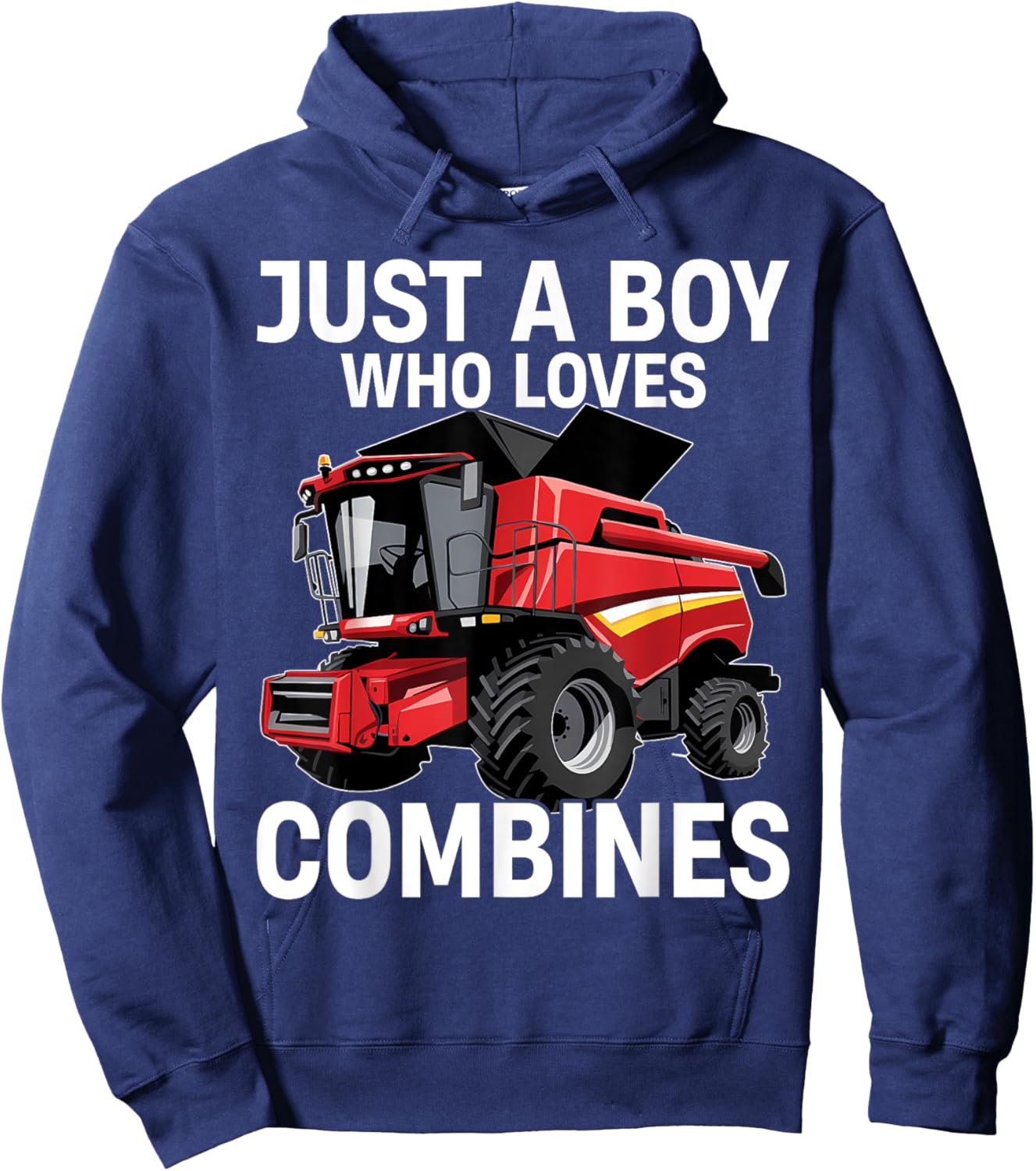 Just a Boy Who Loves Combines, Red Combine Harvester Hoodie - Hoodie | Navy